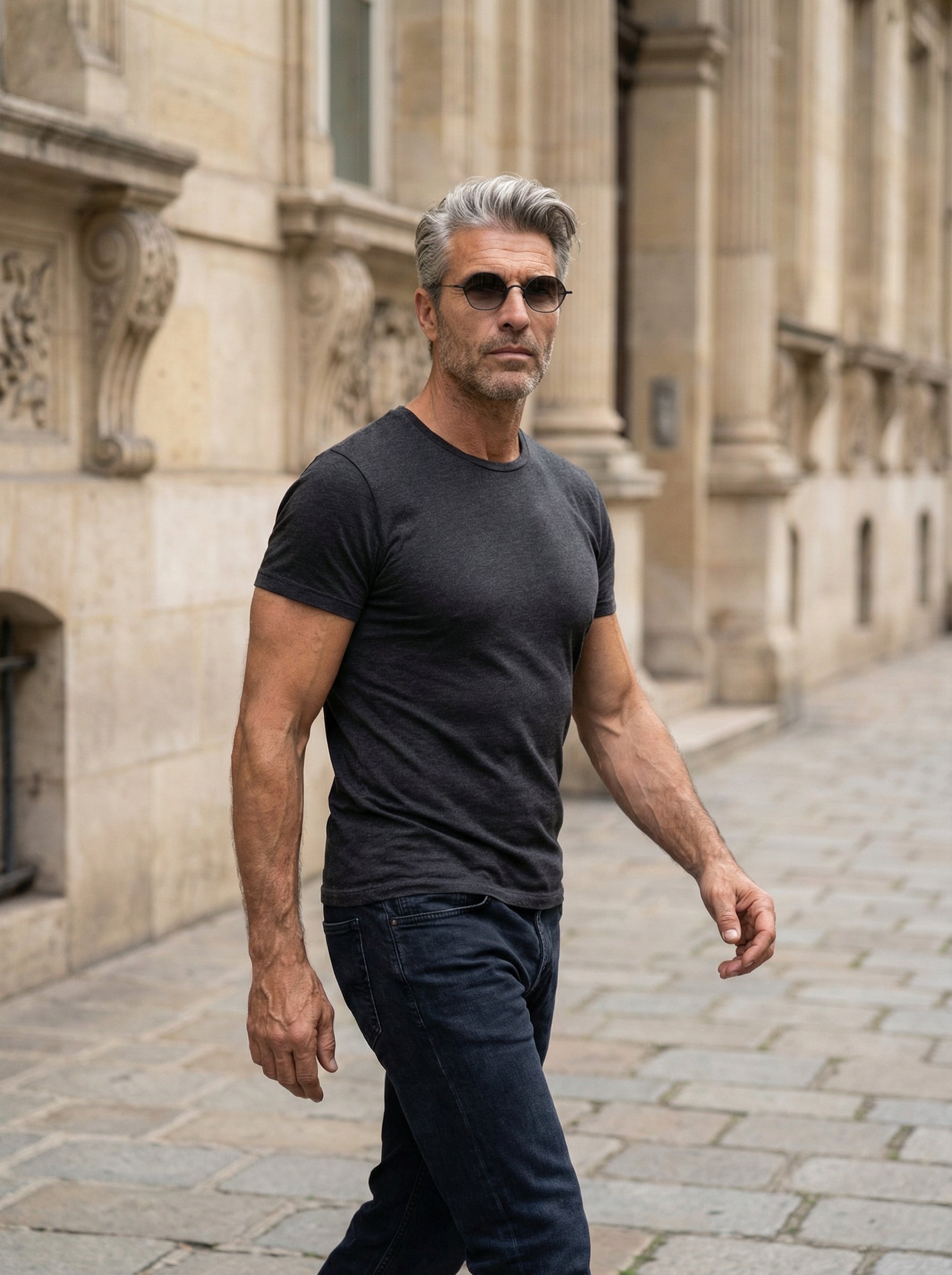 RIGARDS - Gradient Lens Titanium Sunglasses - Full Body - Walking Motion