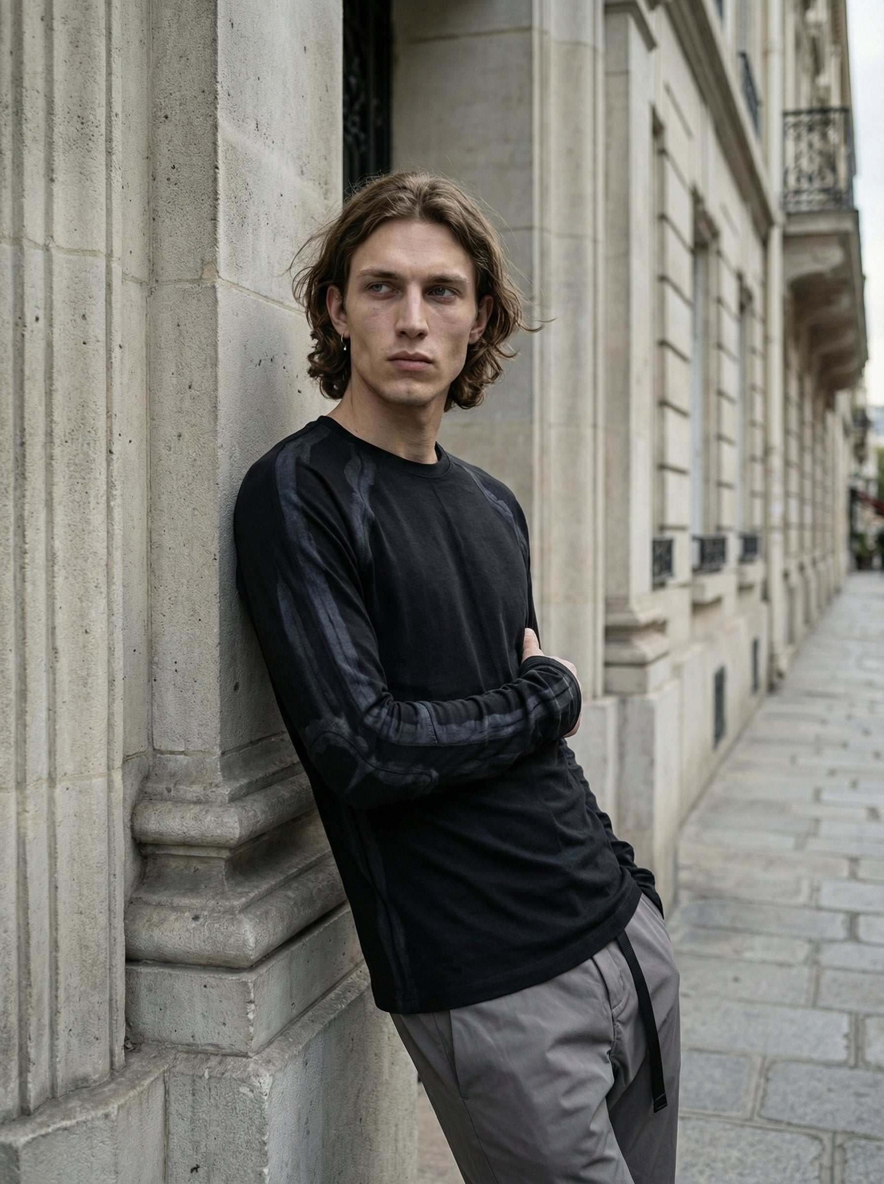 THOM KROM - Hand-Painted Longsleeve T-Shirt - Editorial - Leaning Pose