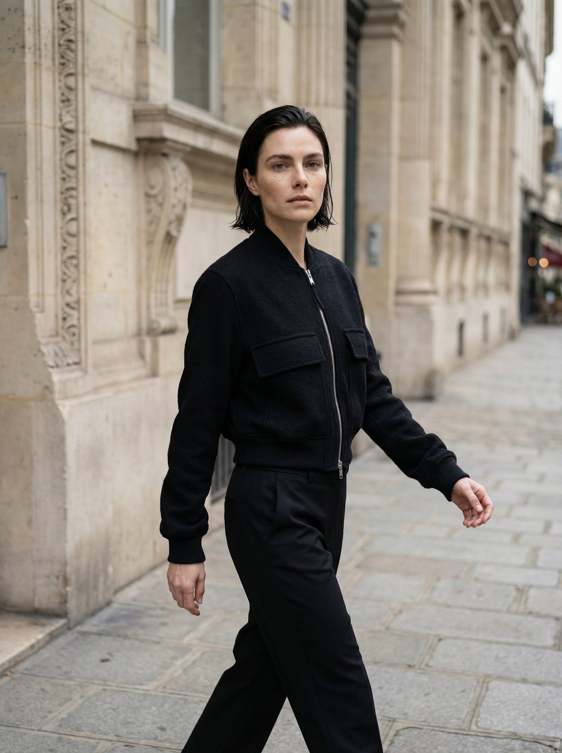 THOM KROM - Wool Bomber Jacket - Full Body - Walking Motion