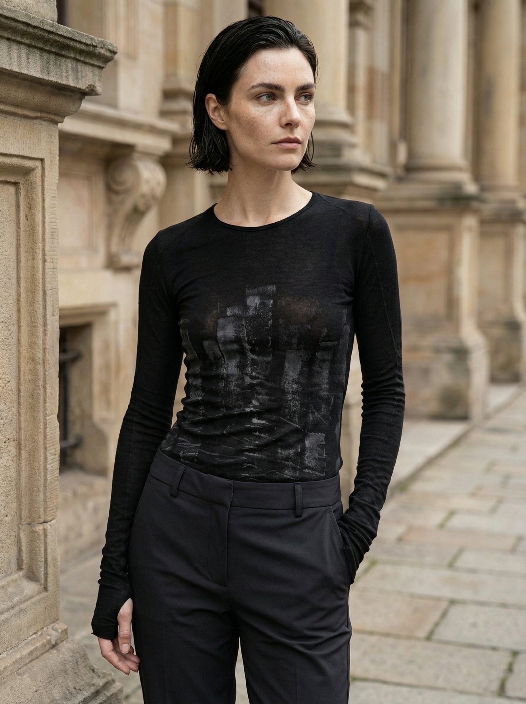 THOM KROM - Hand-Painted Longsleeve T-Shirt - Three Quarter - Detail Focus