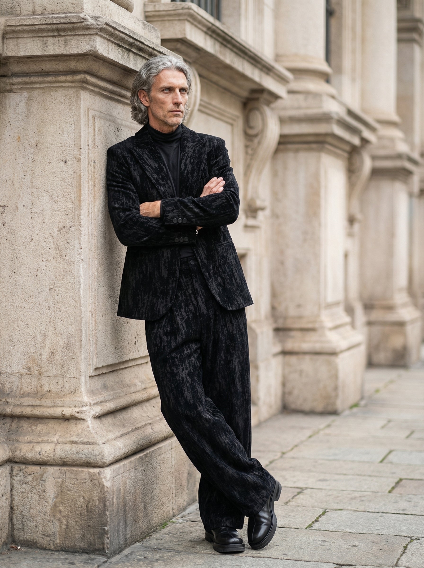 NOSTRA SANTISSIMA - Textured Velvet Blazer - Editorial - Leaning Pose