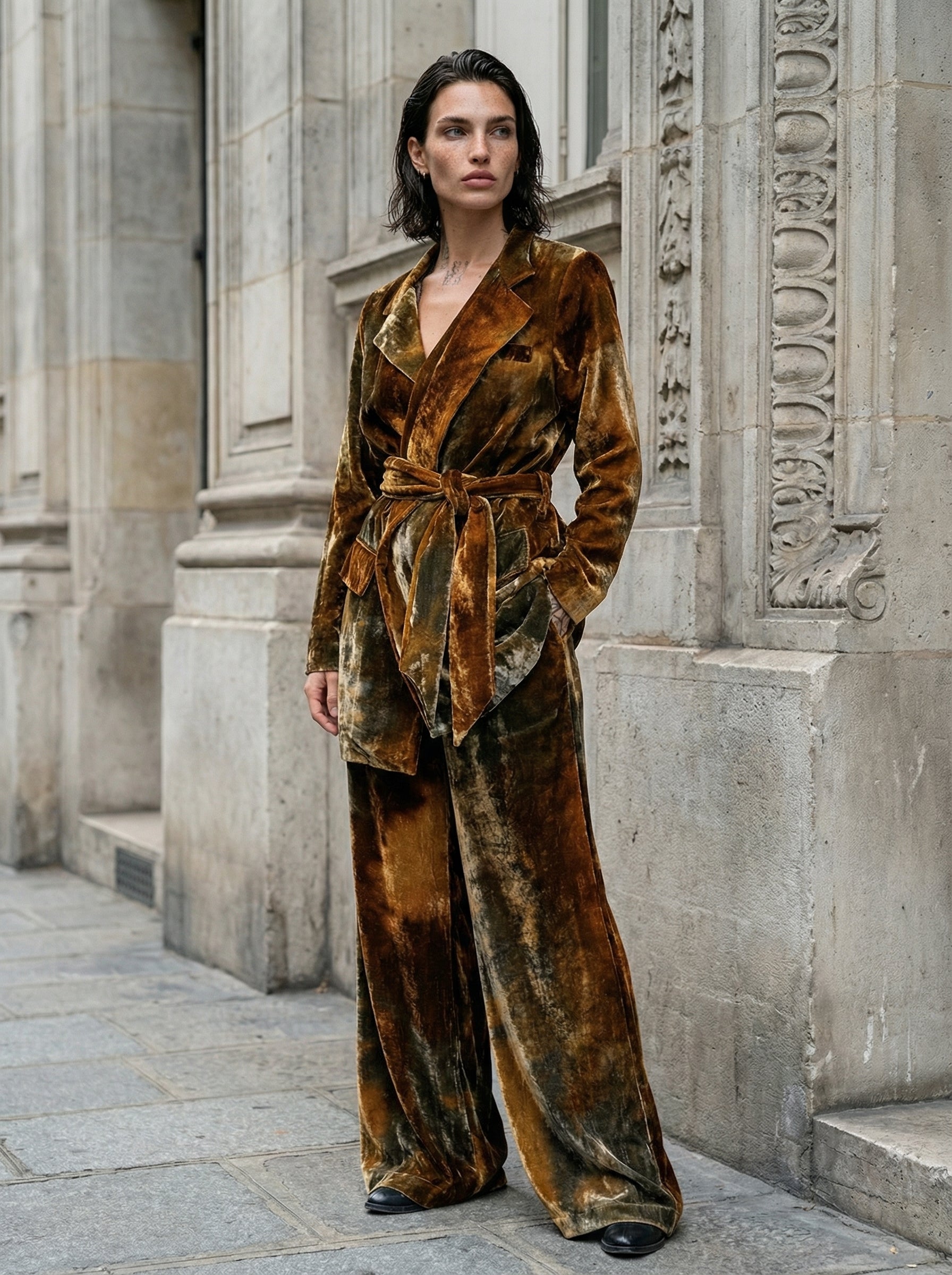 NOSTRA SANTISSIMA - Velvet Wrap Jacket - Full Body - Standing Pose