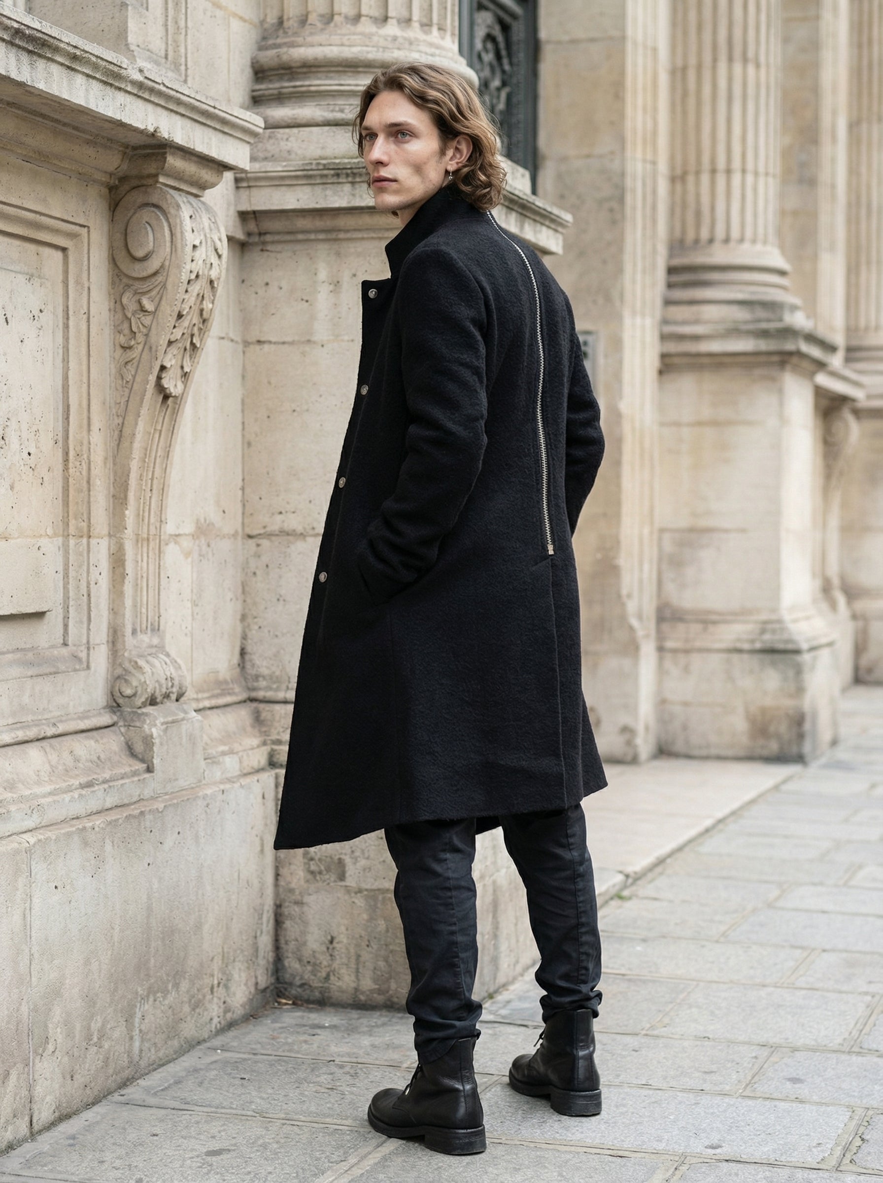 ISAAC SELLAM - Deglingue Long Wool Coat - Full Body - Standing Pose