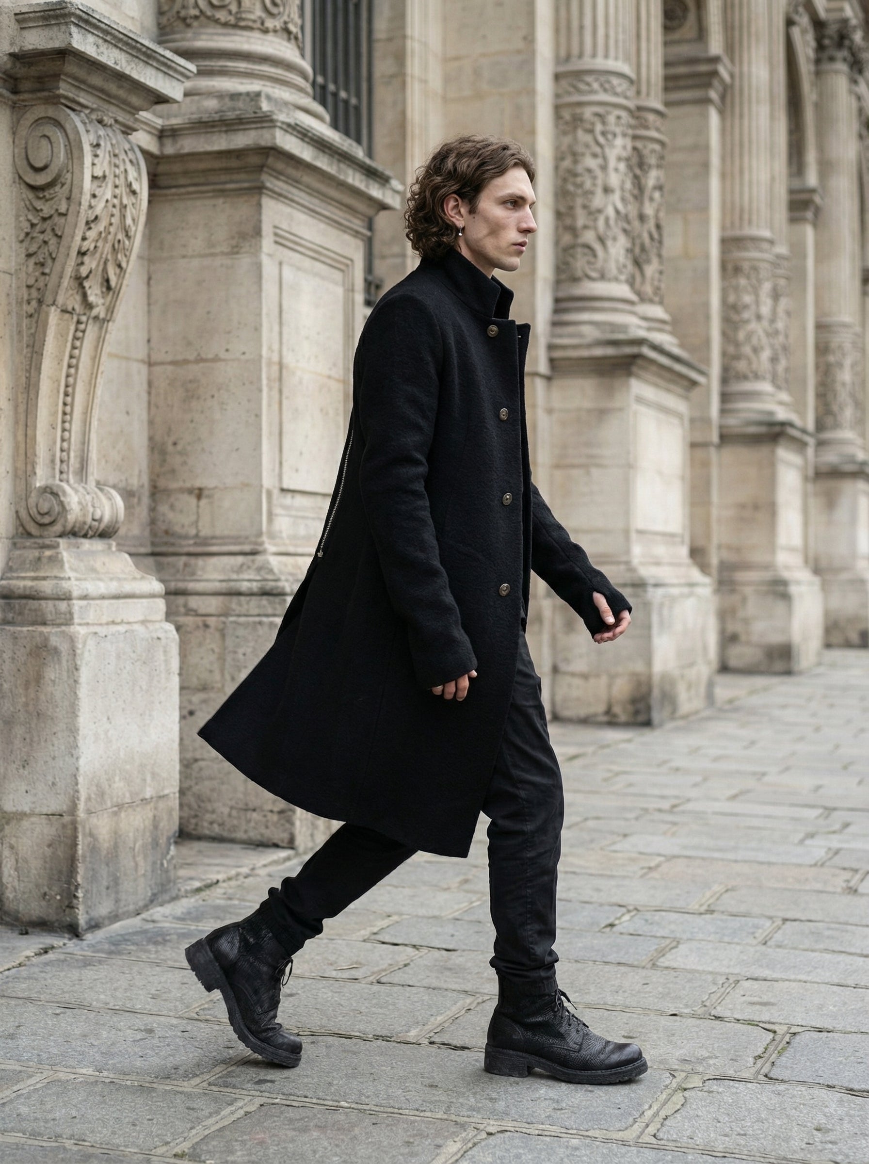 ISAAC SELLAM - Deglingue Long Wool Coat - Full Body - Walking Motion