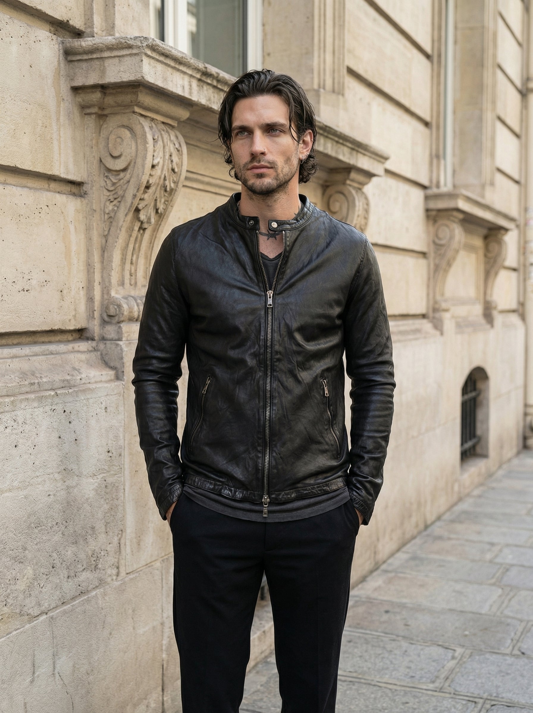 GIORGIO BRATO - Leather Biker Jacket - Full Body - Standing Pose