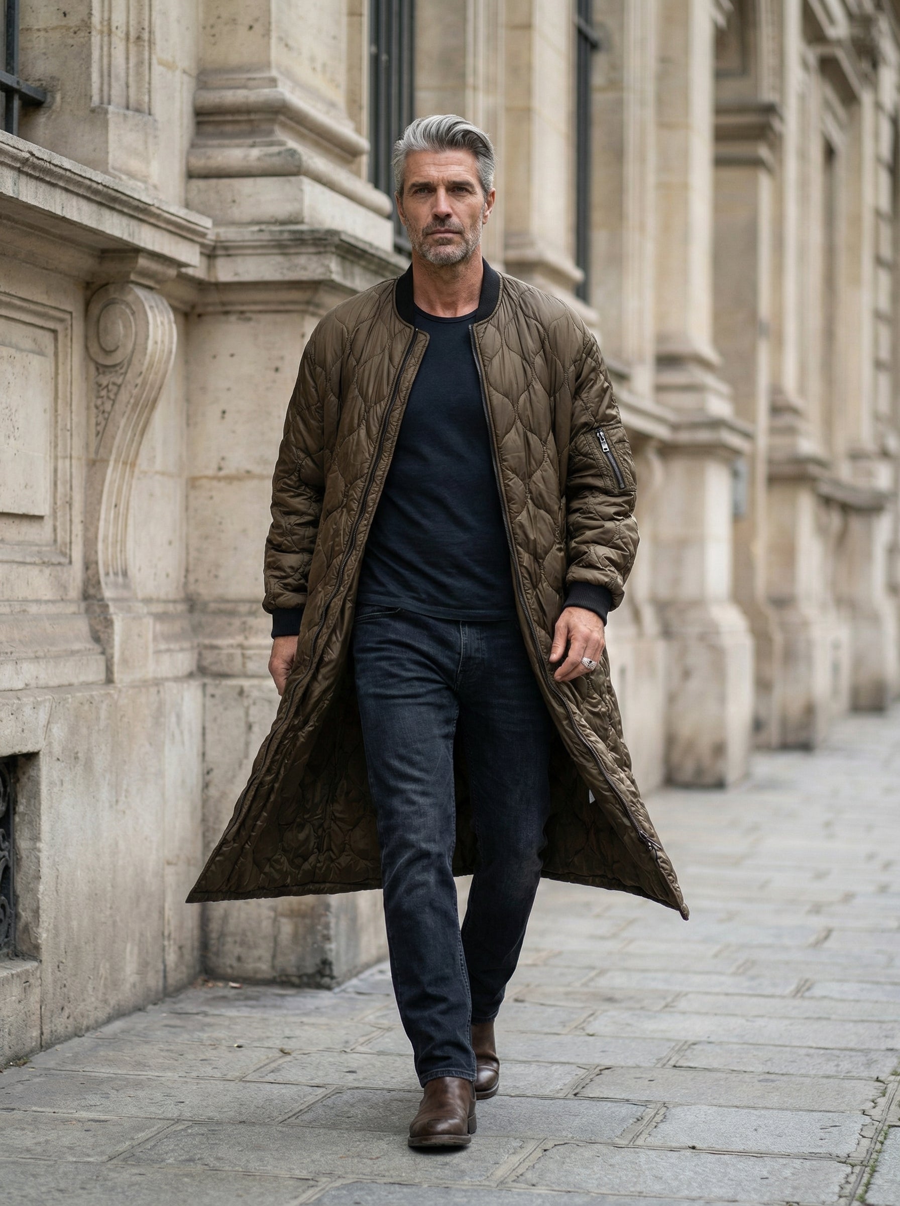 GIORGIO BRATO - Quilted Nylon Bomber - Full Body - Walking Motion