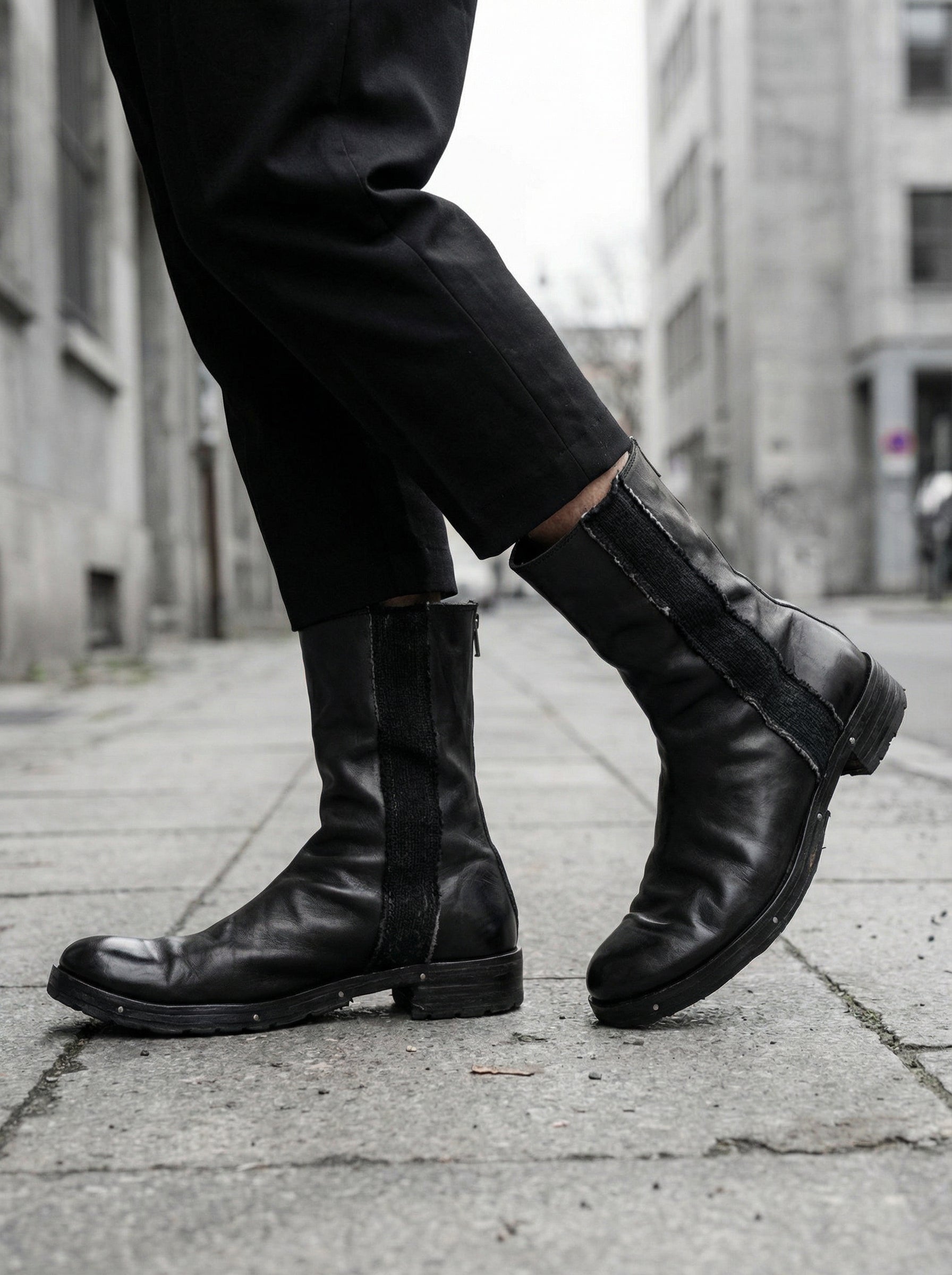 MD75 - Leather and Wool High Boots - Street Style Shot