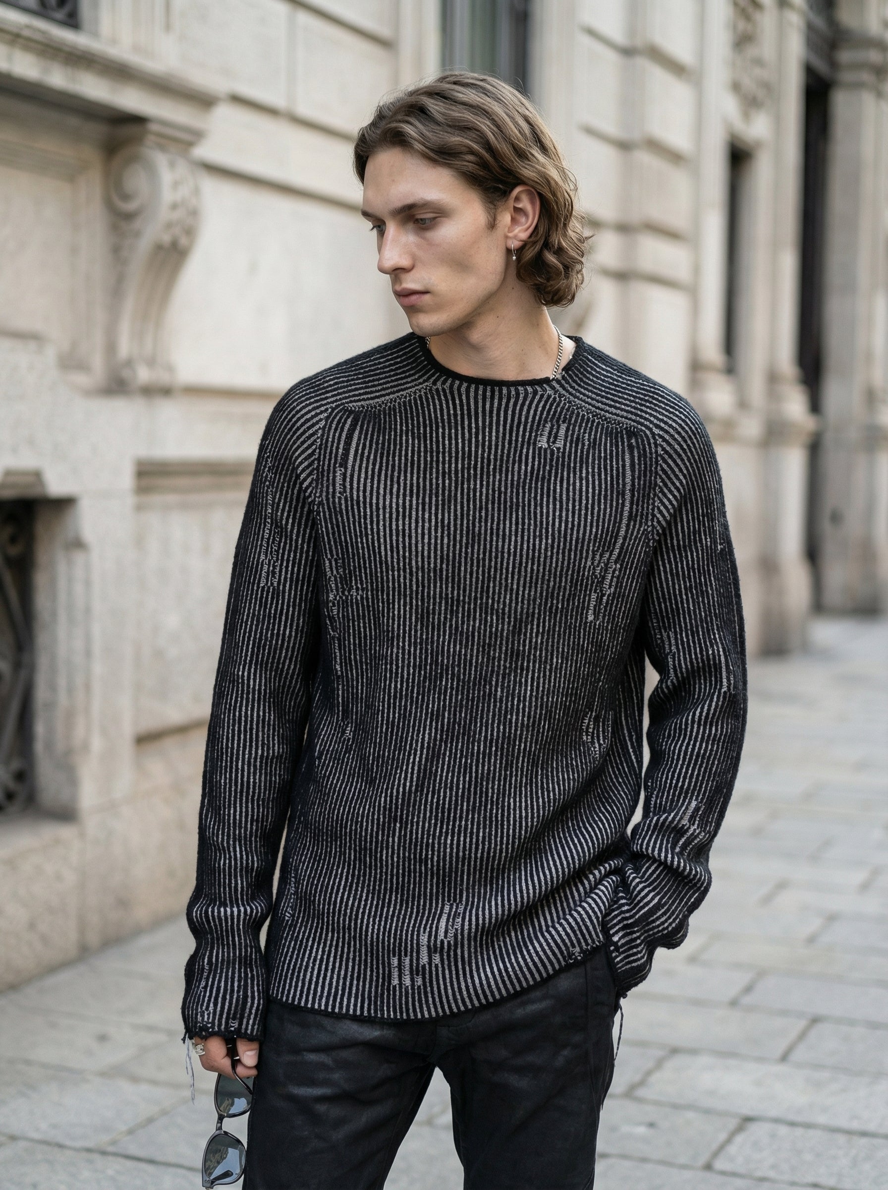 MD75 - Heavy Wool Two-Tone Textured Knit - Full Body - Standing Pose