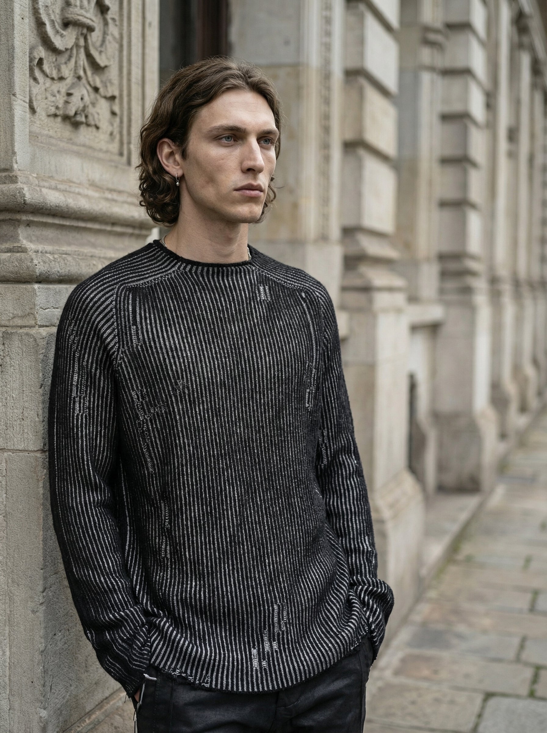 MD75 - Heavy Wool Two-Tone Textured Knit - Three Quarter - Detail Focus