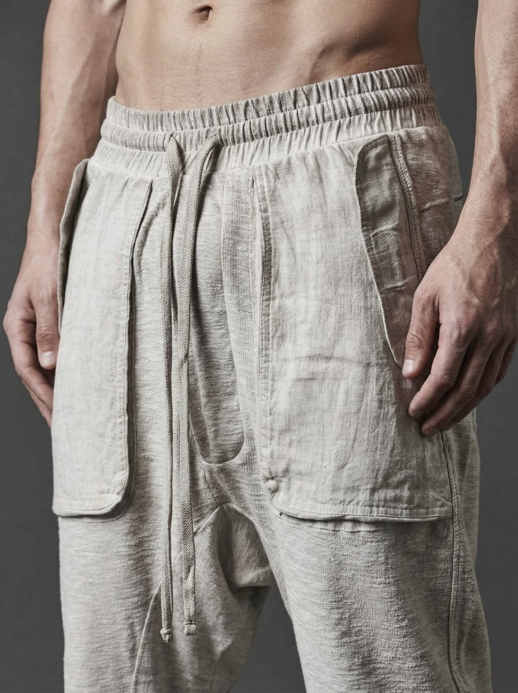 THOM KROM - Matmix Linen-Patch Trousers - Detail & Texture Close-Up