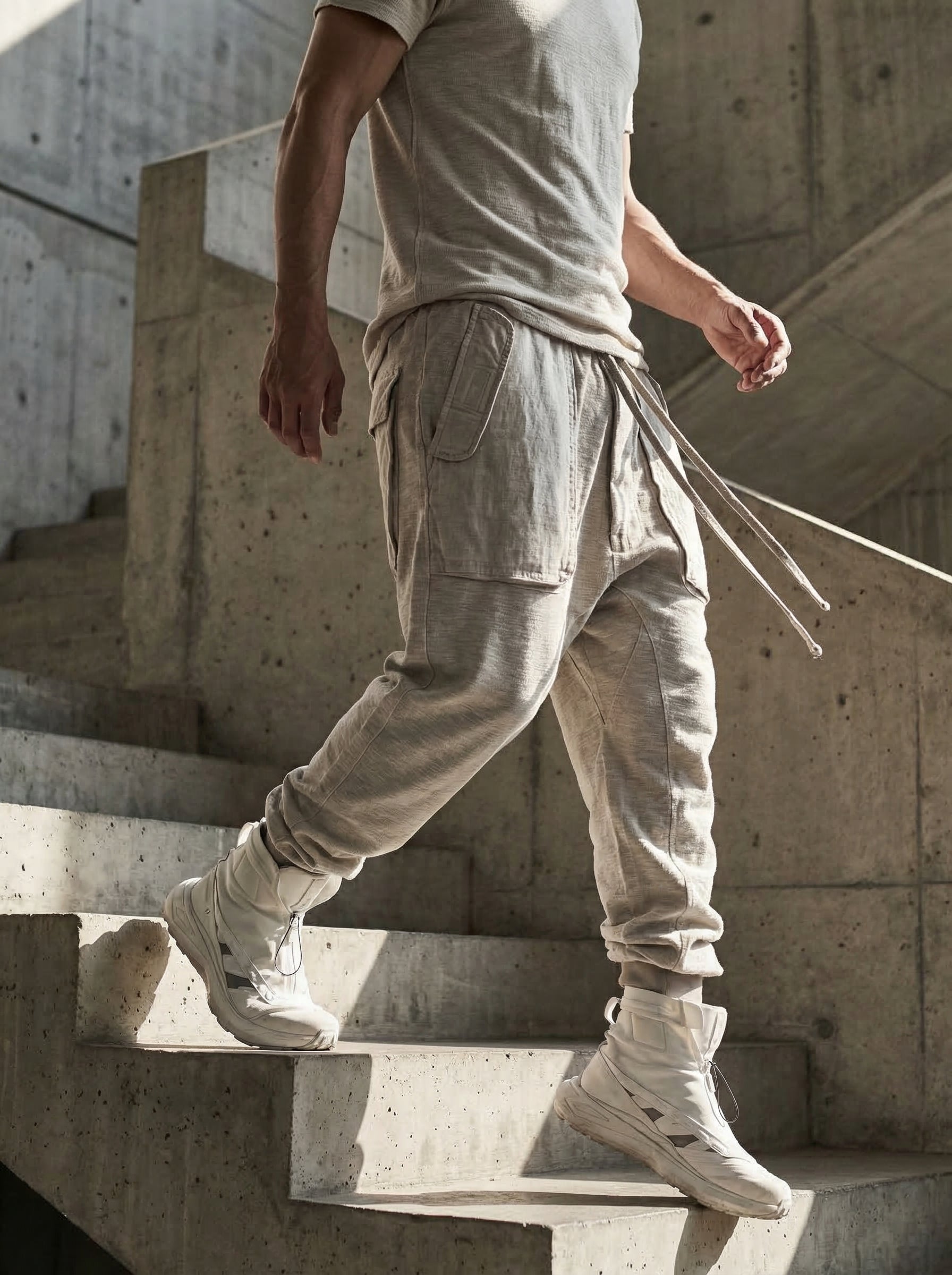 THOM KROM - Matmix Linen-Patch Trousers - Movement & Drape Shot