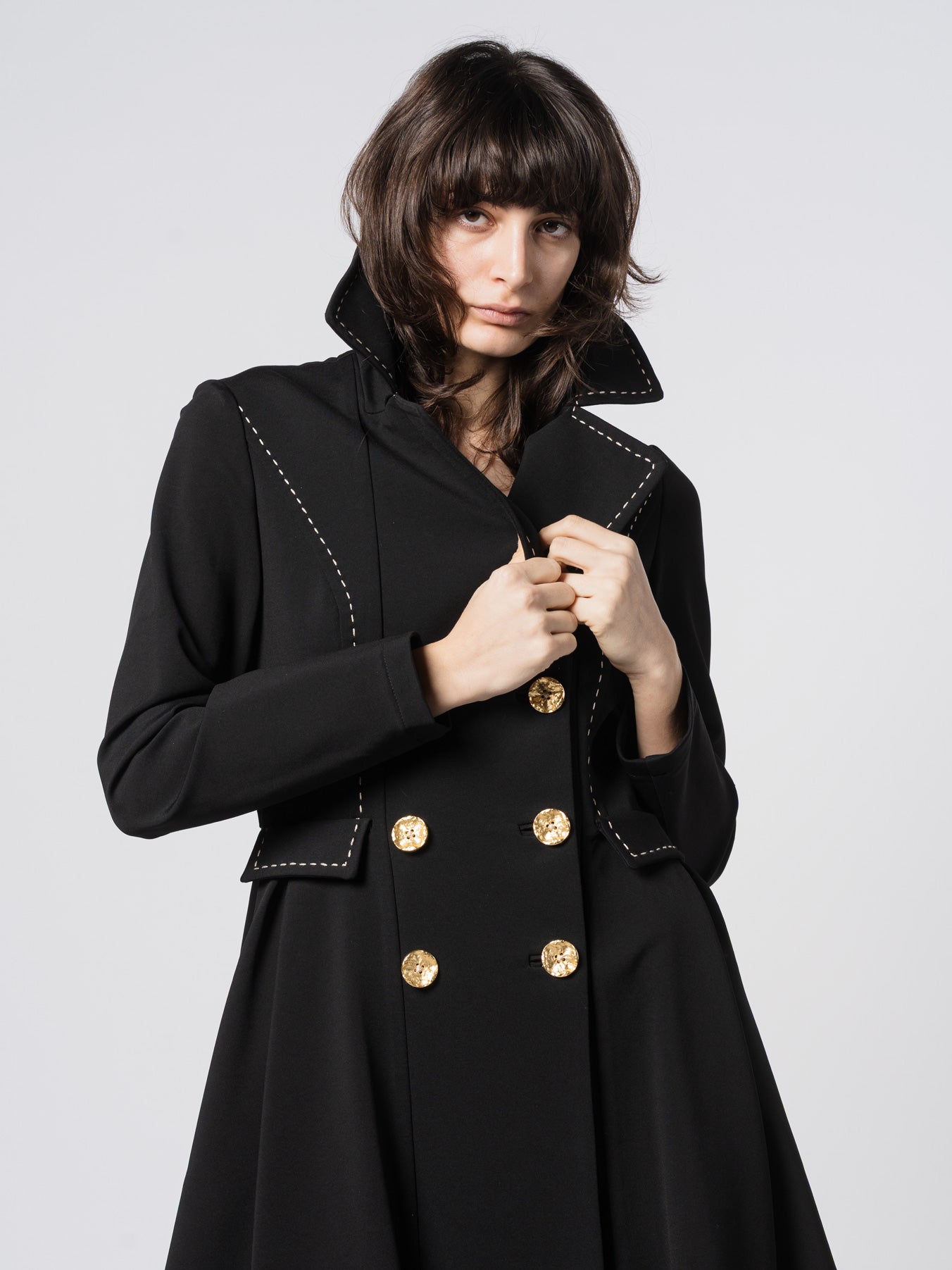 Tailored Double-Breasted Long Coat