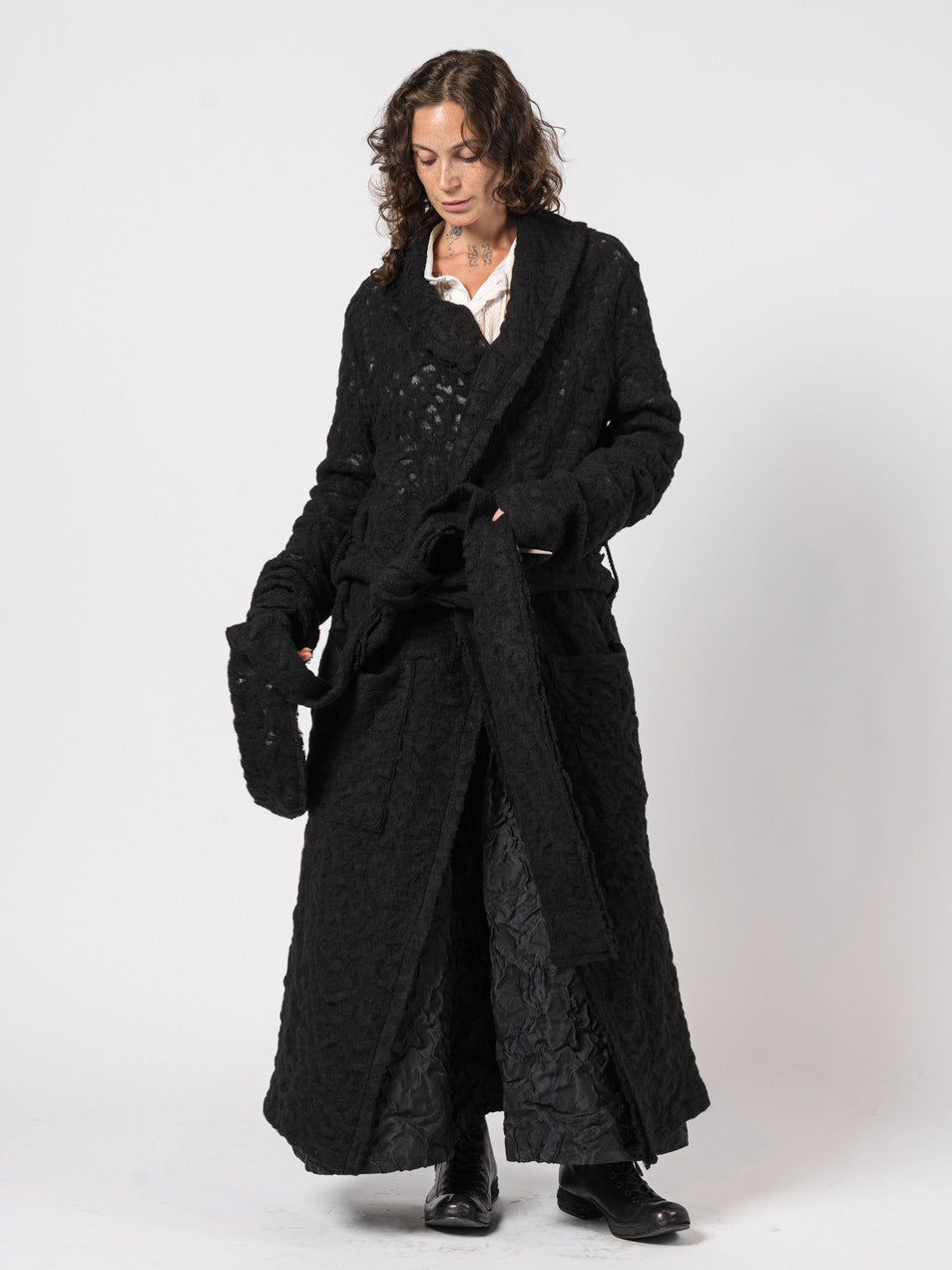 Long Textured Wool Coat