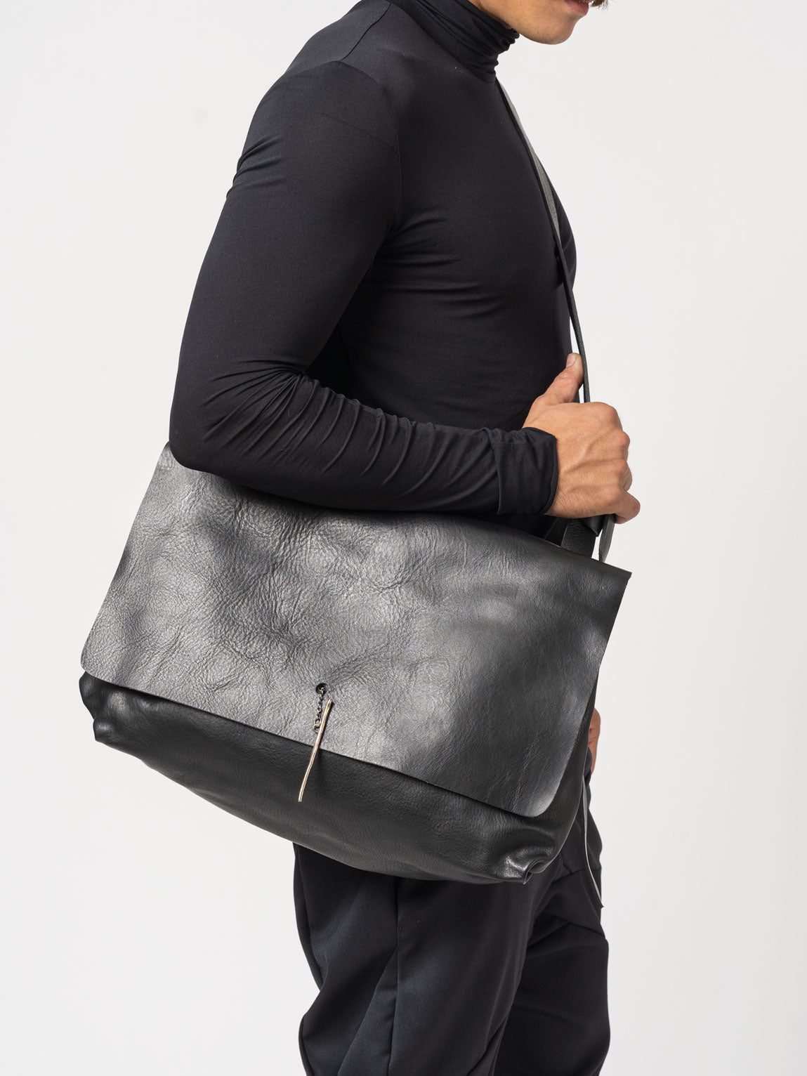 Leather Bag with Silver Bracket Closure