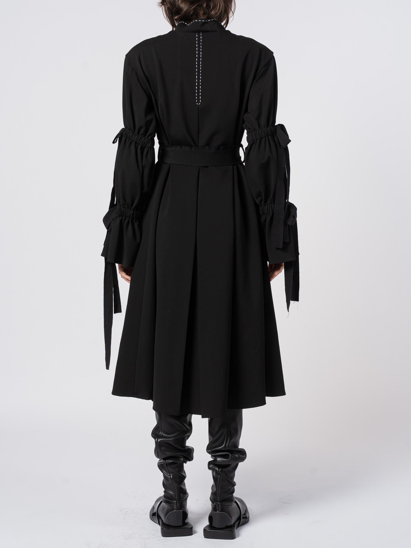 Belted Puff-Sleeve Tailored Coat