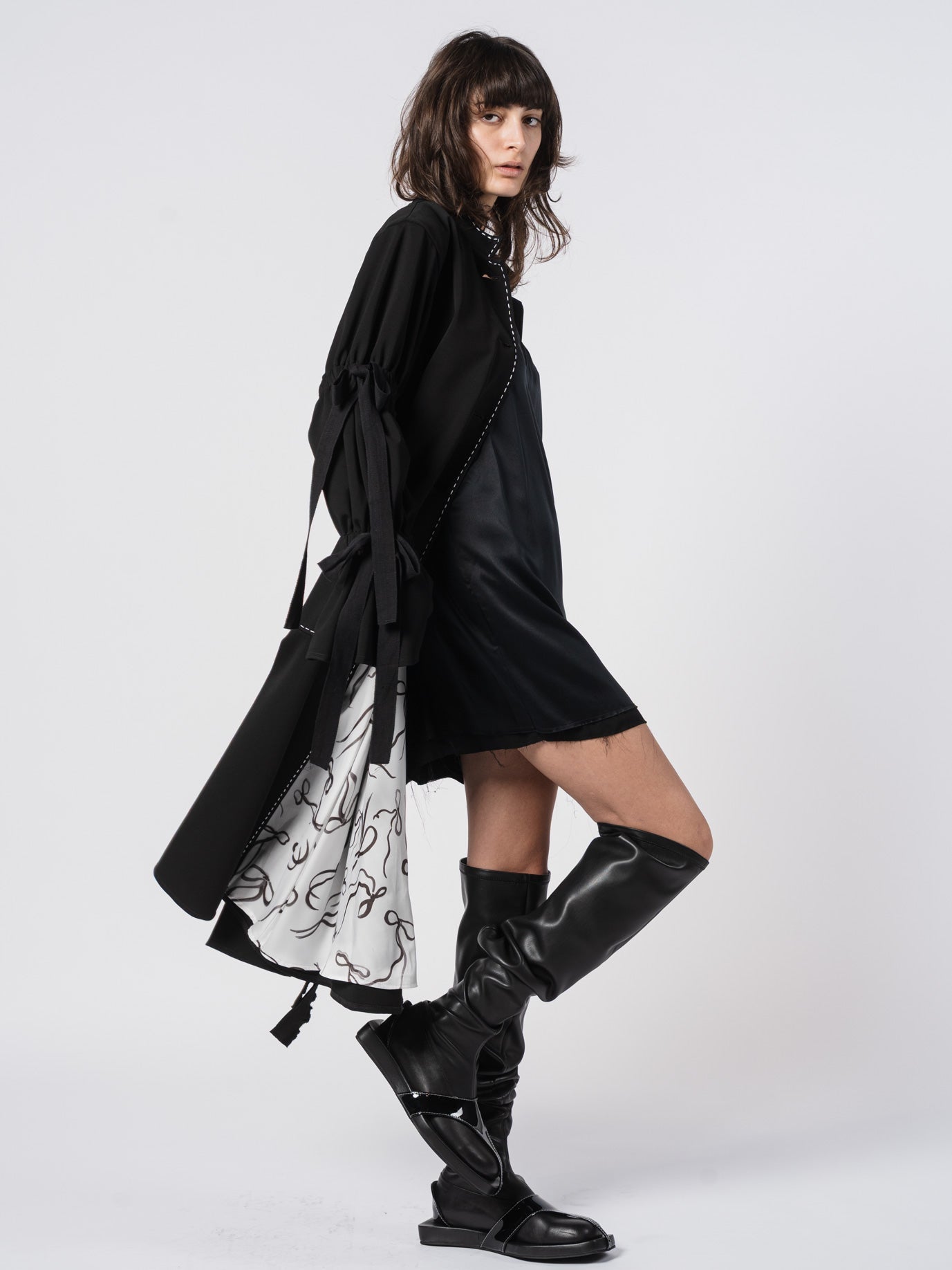 Belted Puff-Sleeve Tailored Coat