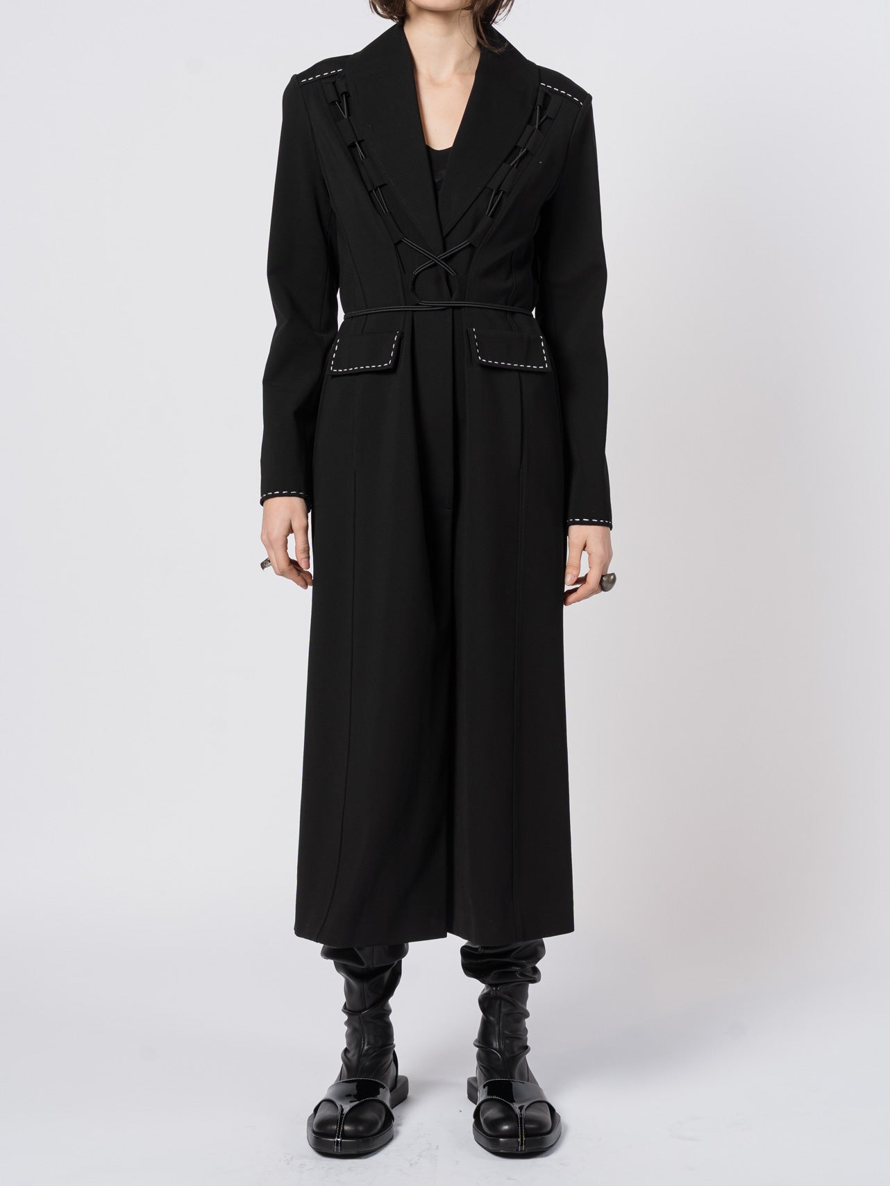 Lace-Up Tailored Long Coat