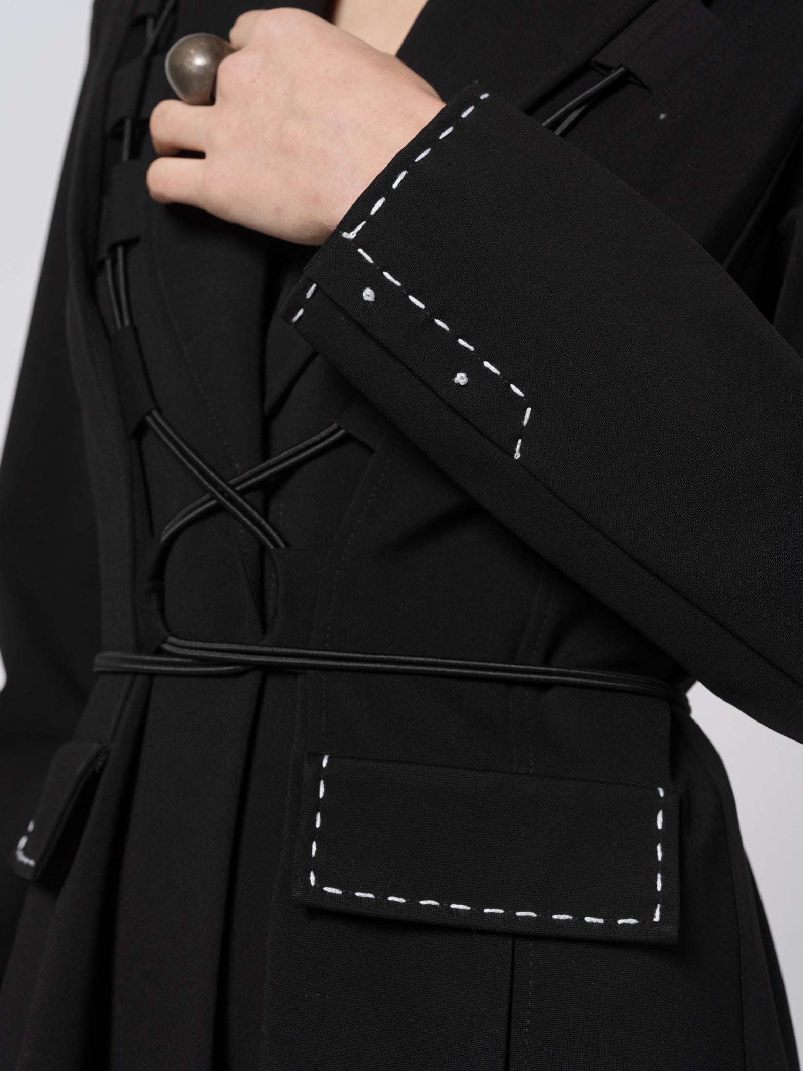 Lace-Up Tailored Long Coat