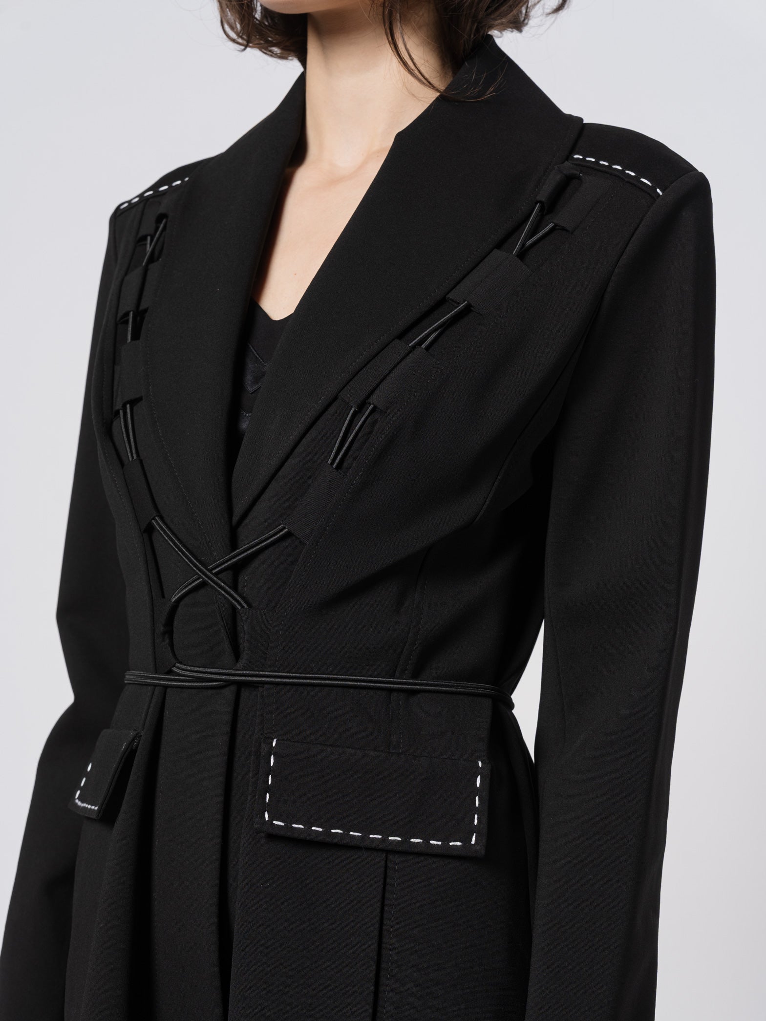 Lace-Up Tailored Long Coat