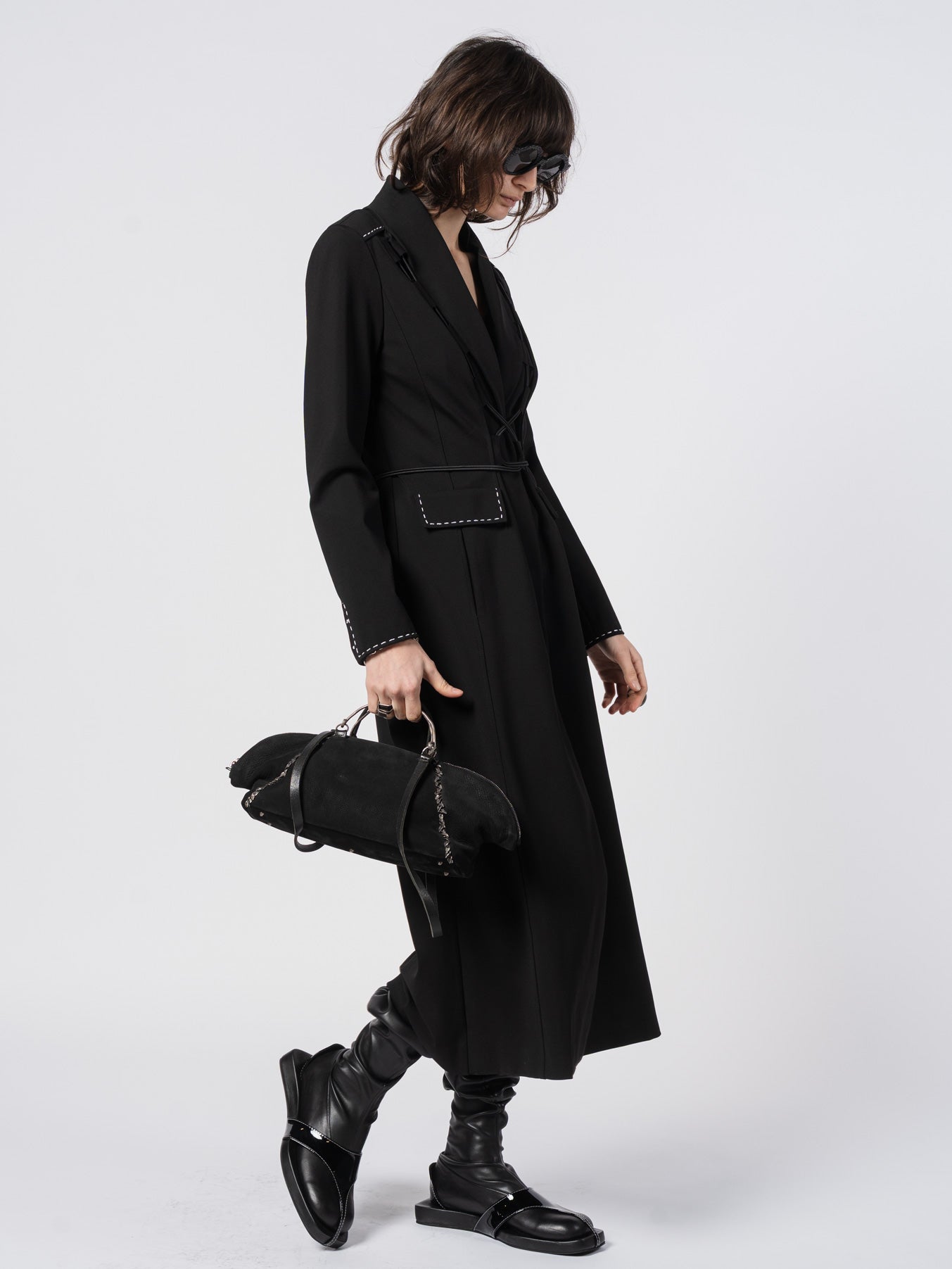 Lace-Up Tailored Long Coat