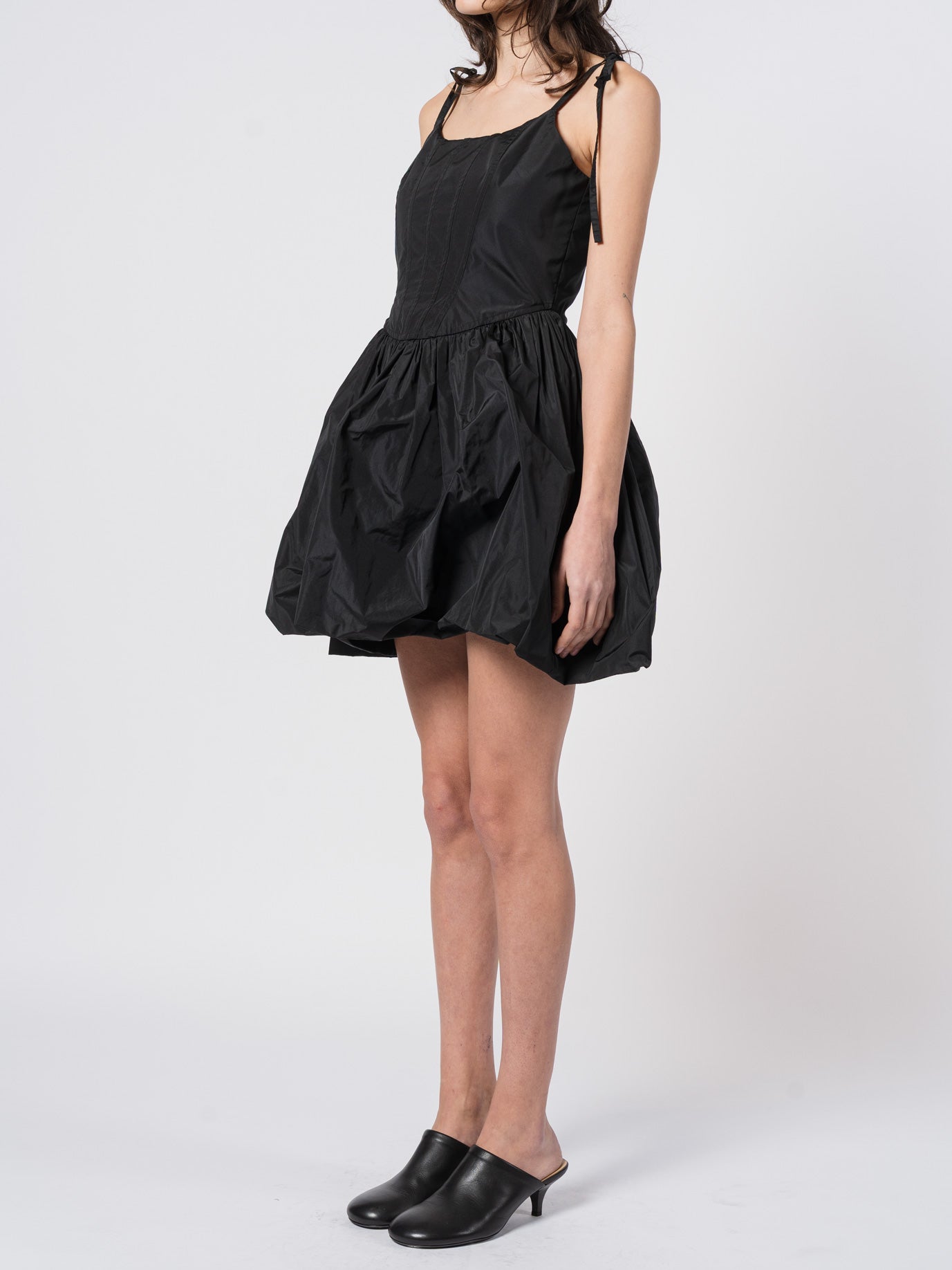 Tie-Strap Silk Taffeta Balloon Dress