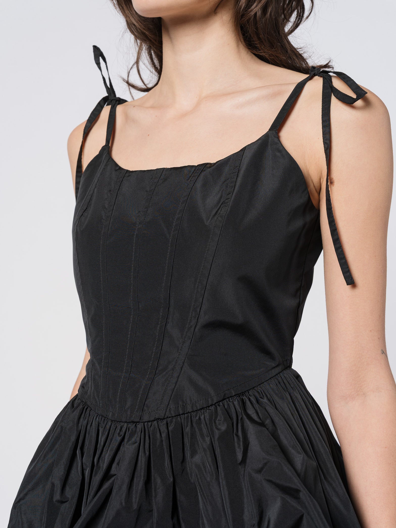 Tie-Strap Silk Taffeta Balloon Dress