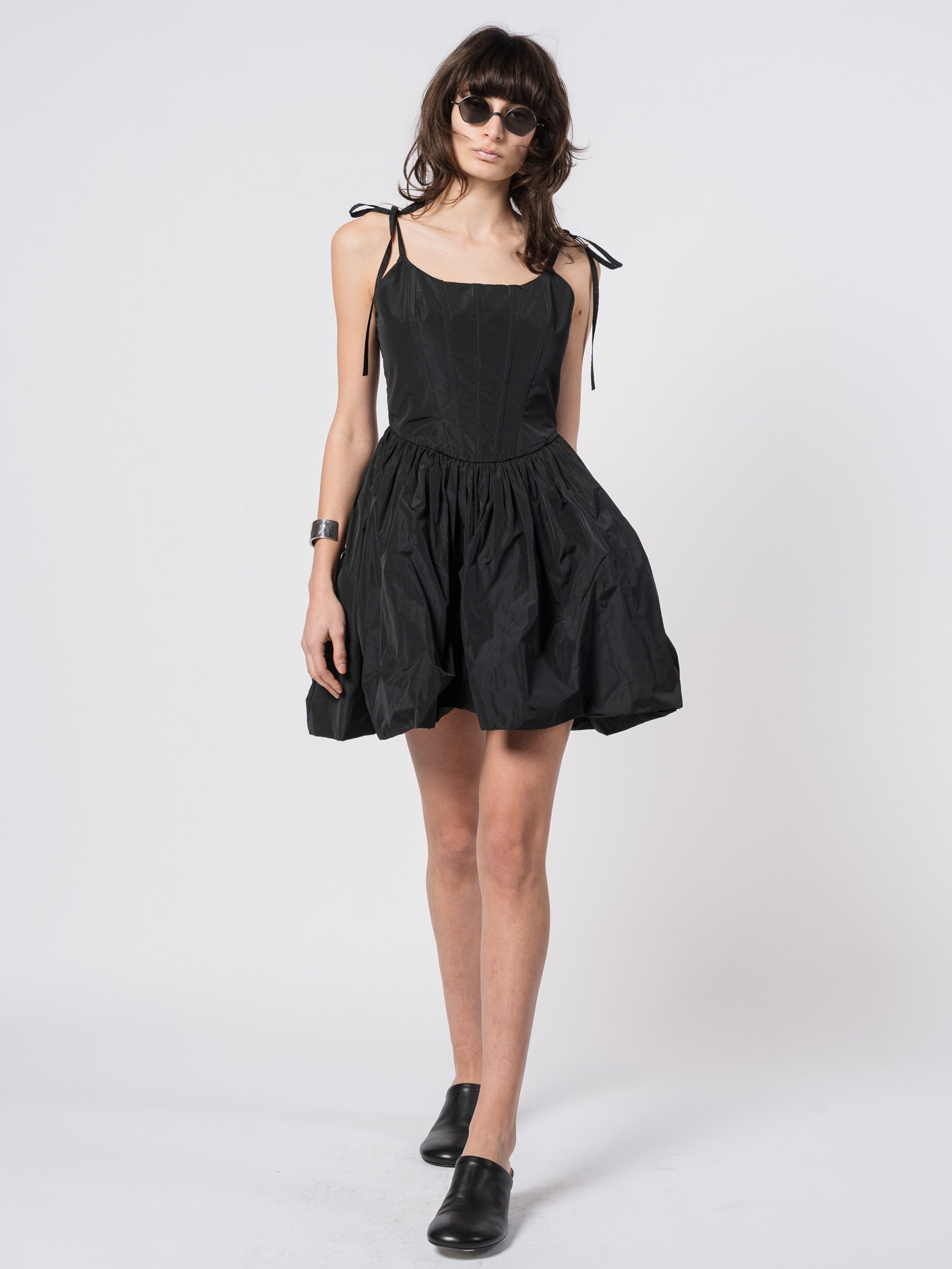 Tie-Strap Silk Taffeta Balloon Dress