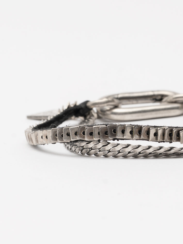 Silver and Leather Double Chain Bracelet