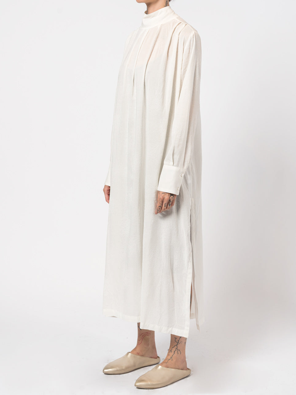 High-Neck Textured Long Dress