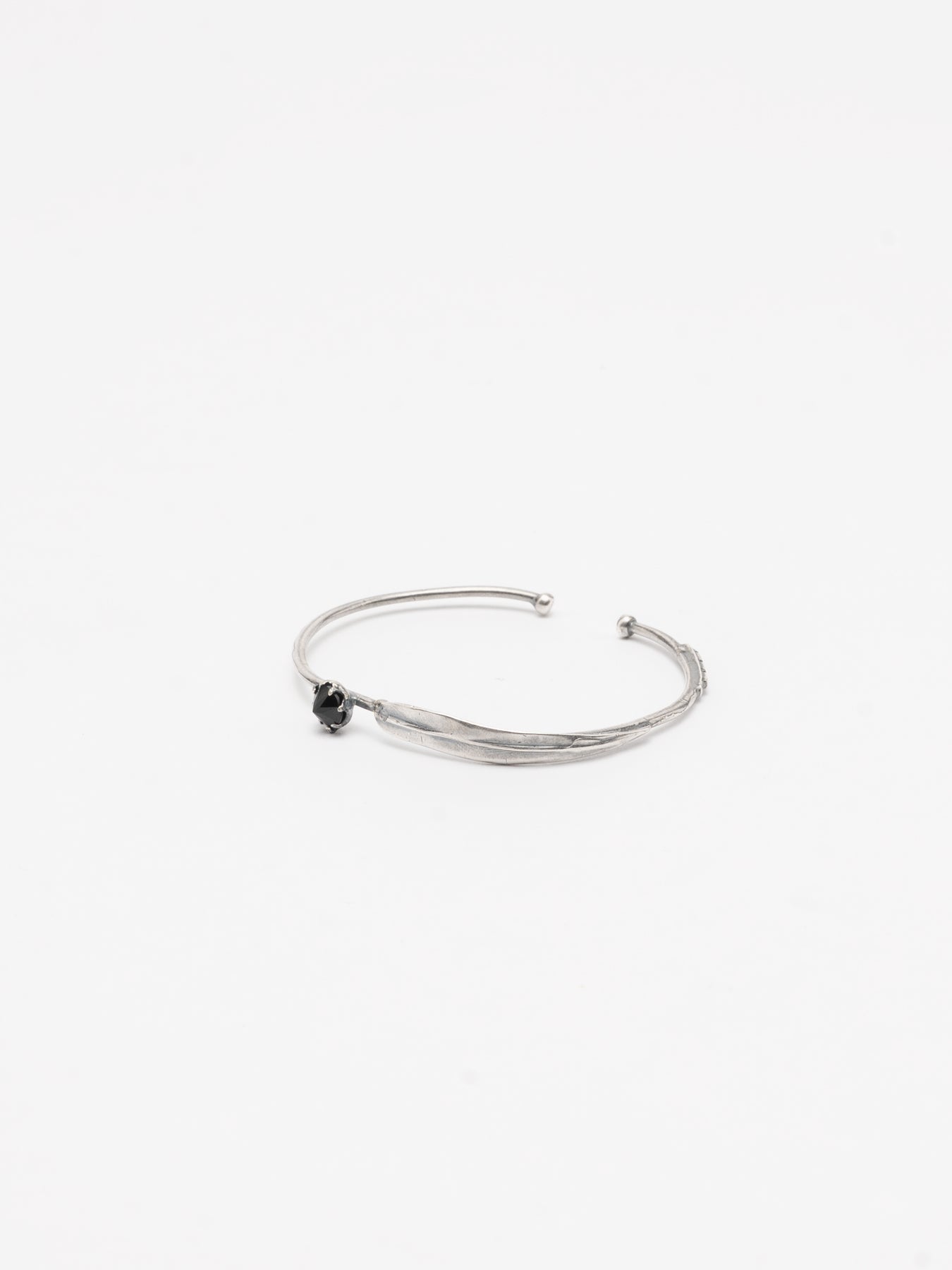 Silver Cuff Bracelet with Black Zircon