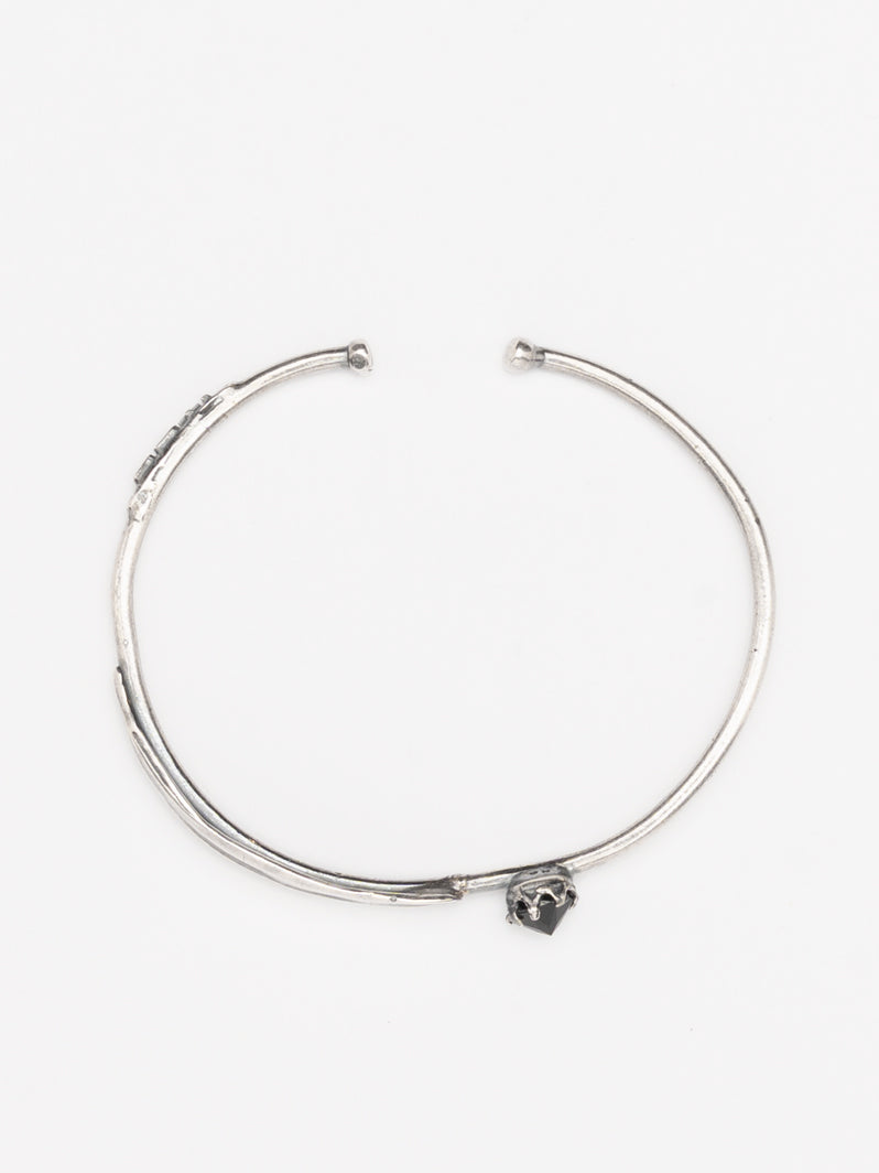 Silver Cuff Bracelet with Black Zircon