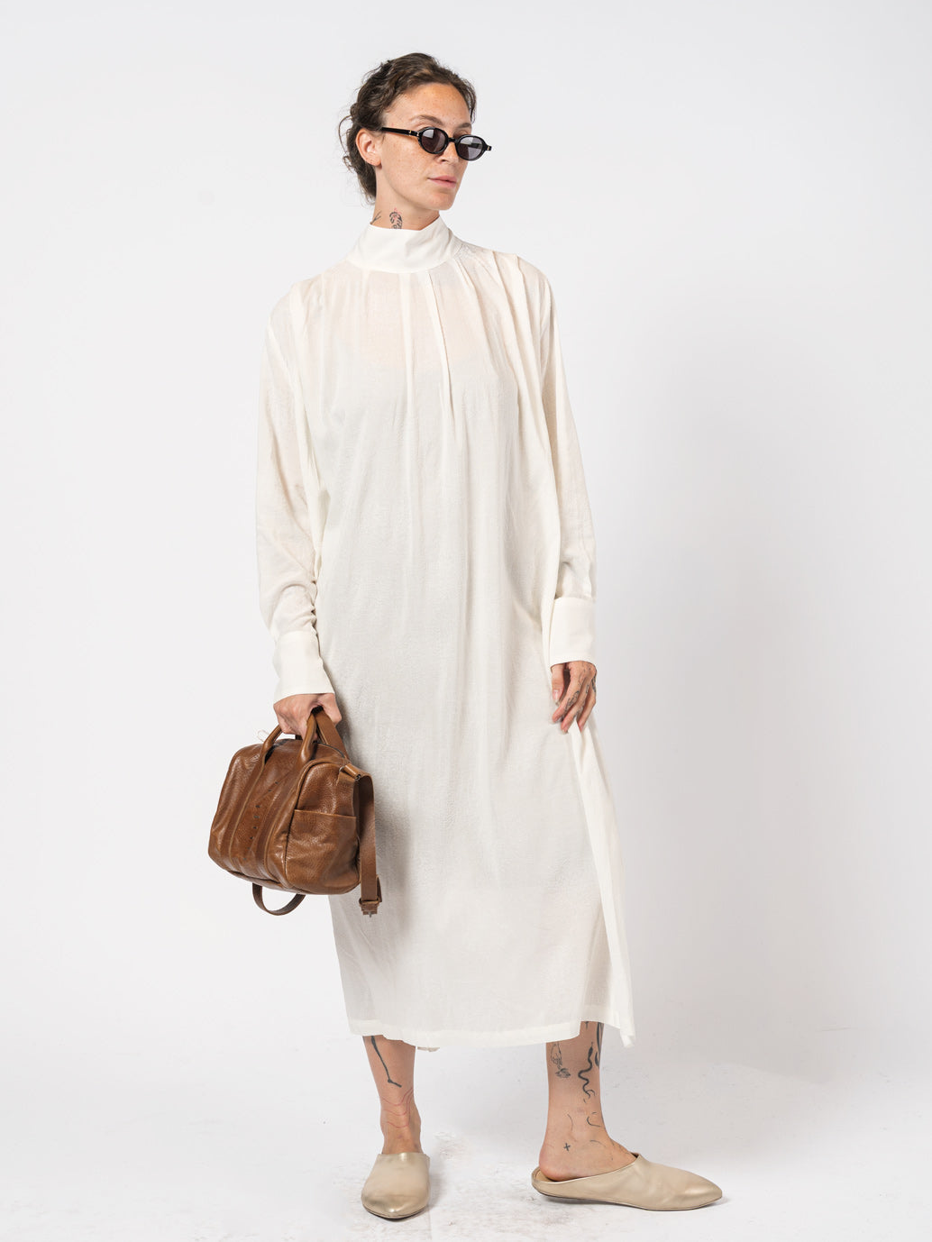 High-Neck Textured Long Dress