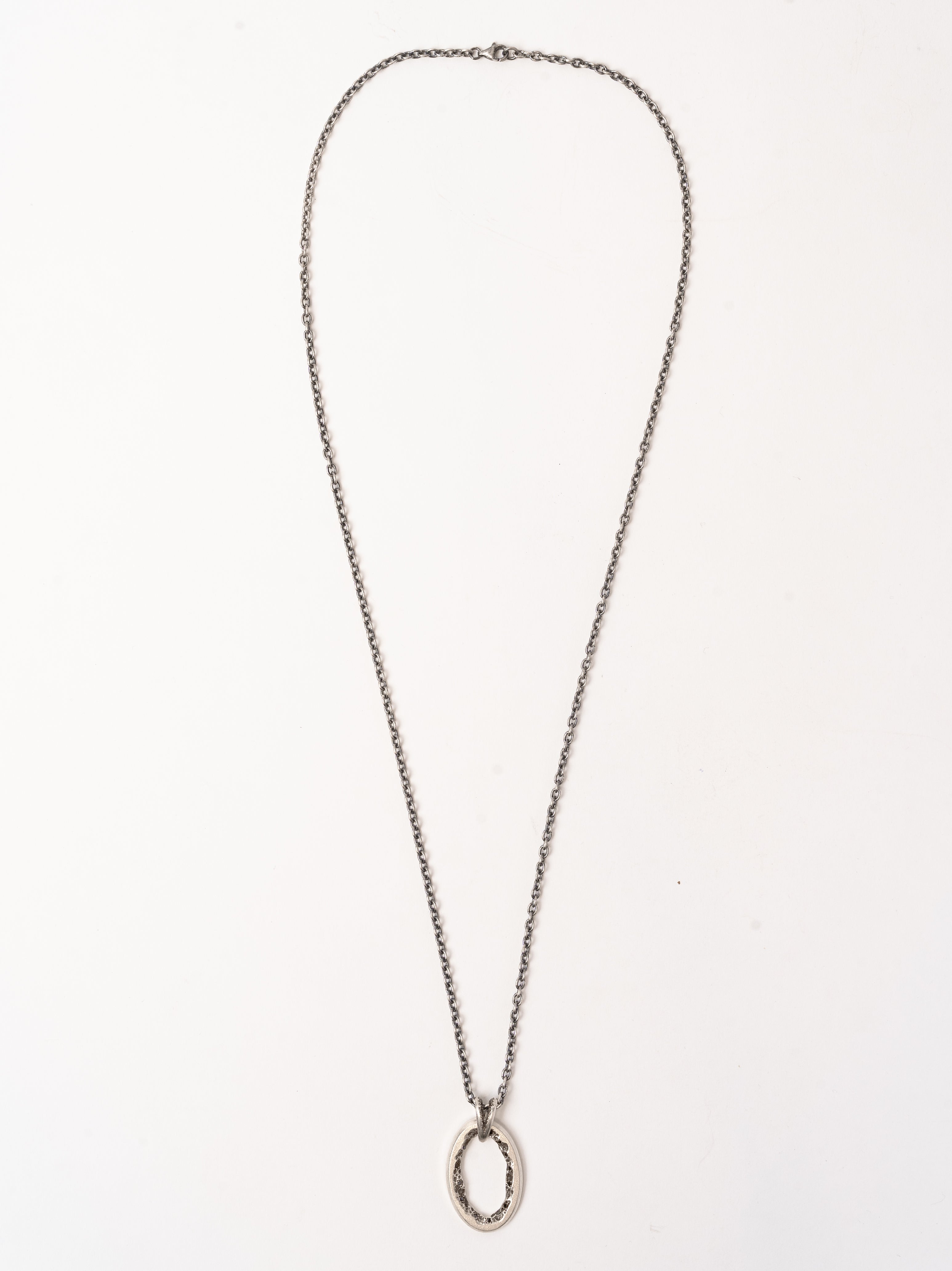Sterling Silver Oval Pendant Necklace with Black Diamonds - INN7