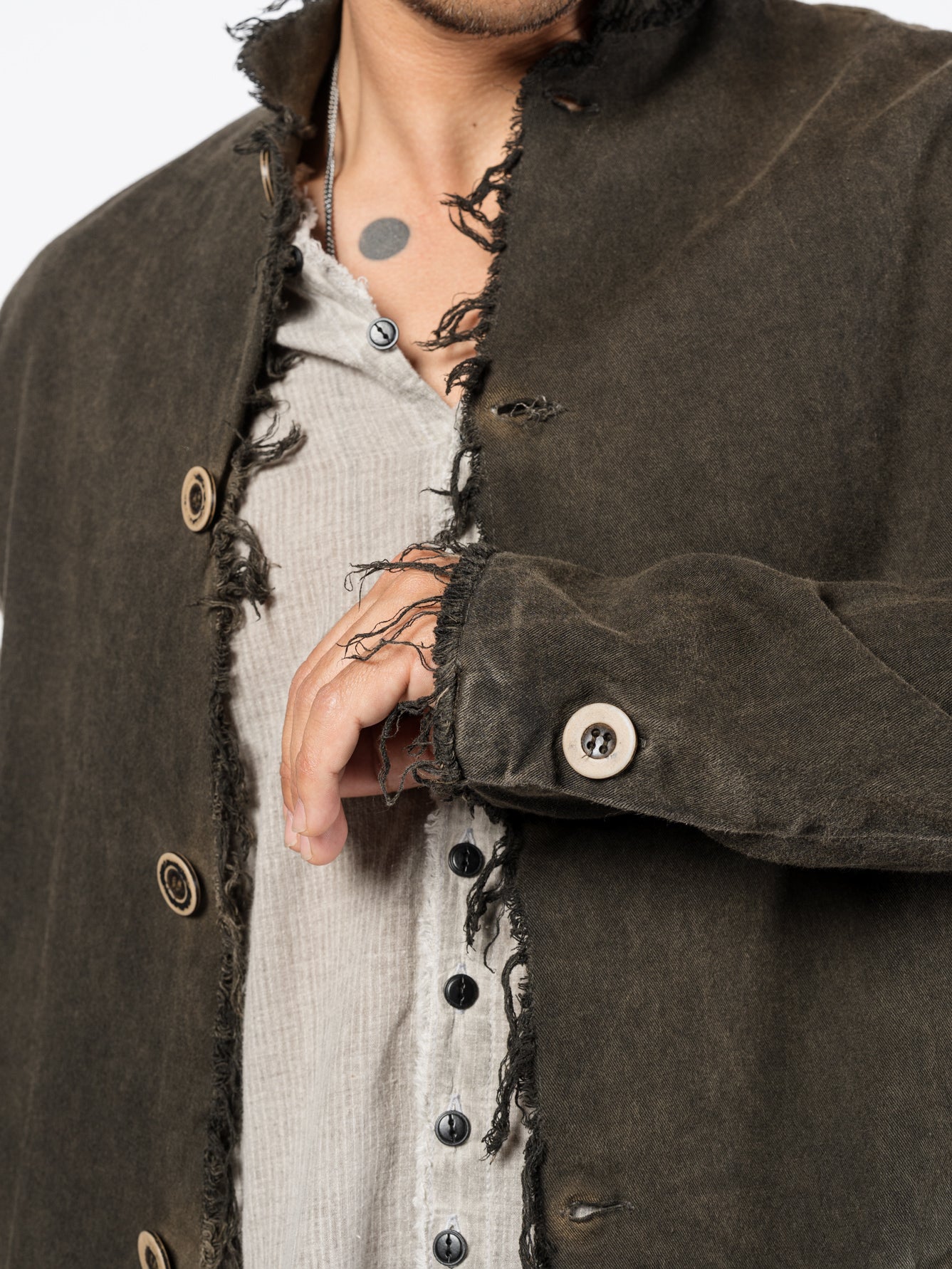 Washed Cotton Long Buttoned Coat - INN7