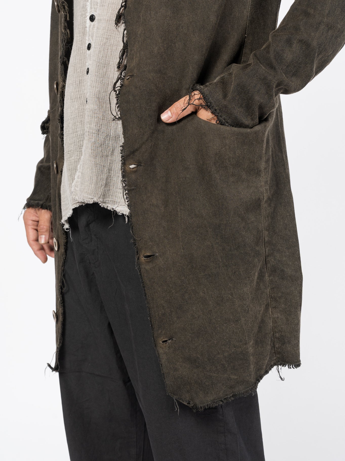 Washed Cotton Long Buttoned Coat - INN7