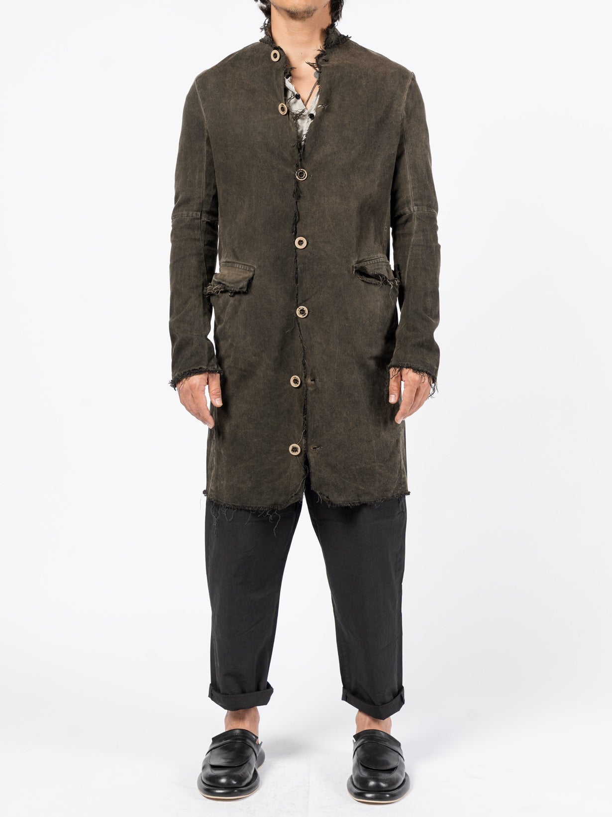 Washed Cotton Long Buttoned Coat - INN7