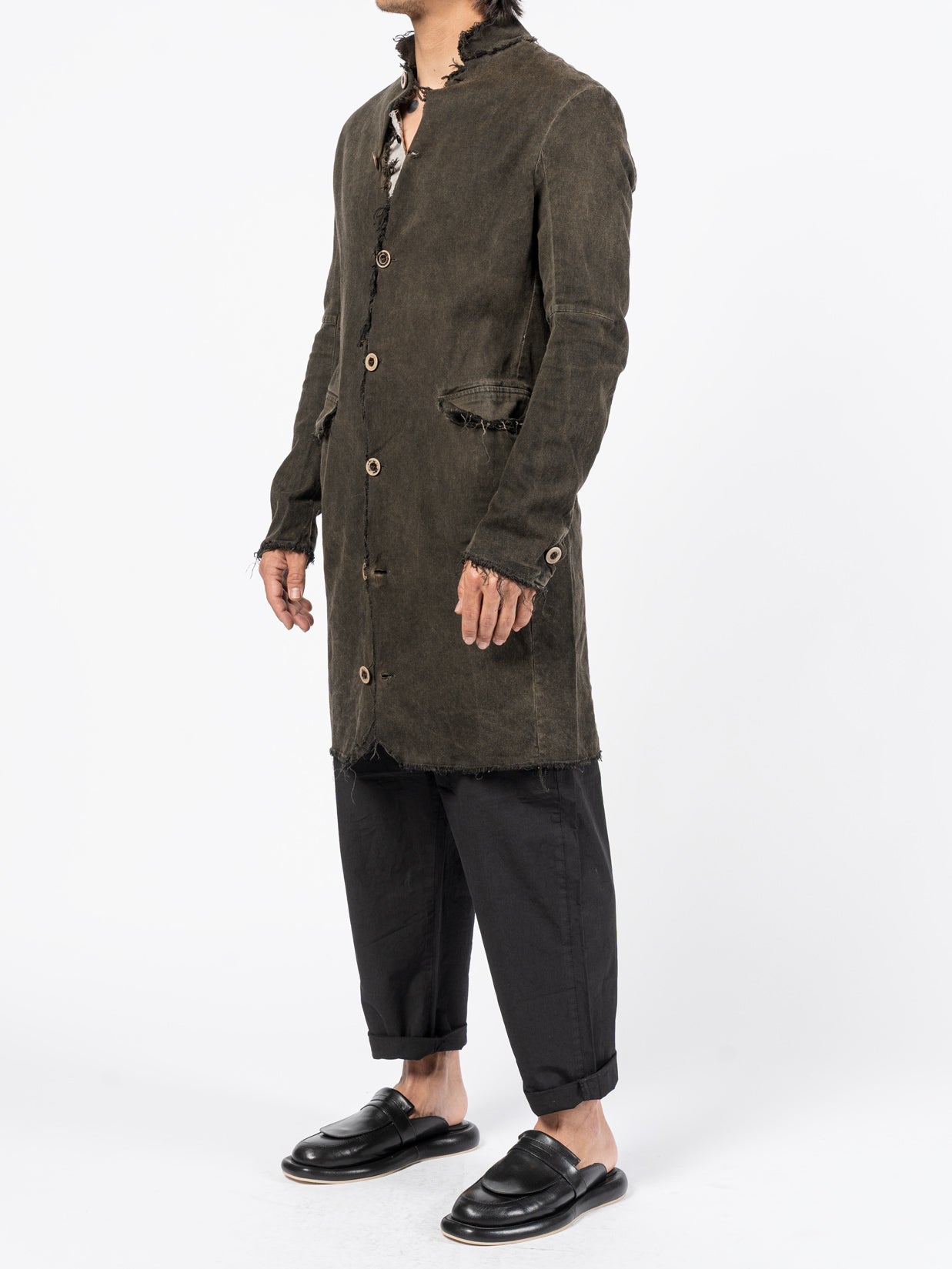 Washed Cotton Long Buttoned Coat - INN7
