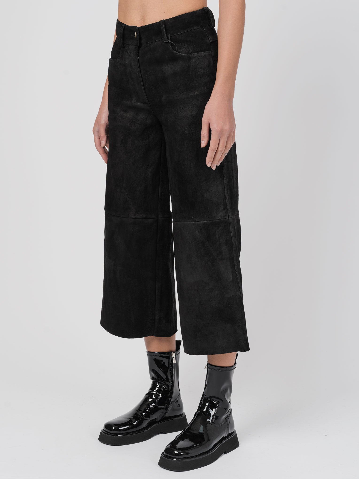 Cropped Wide-Leg Leather Pants
