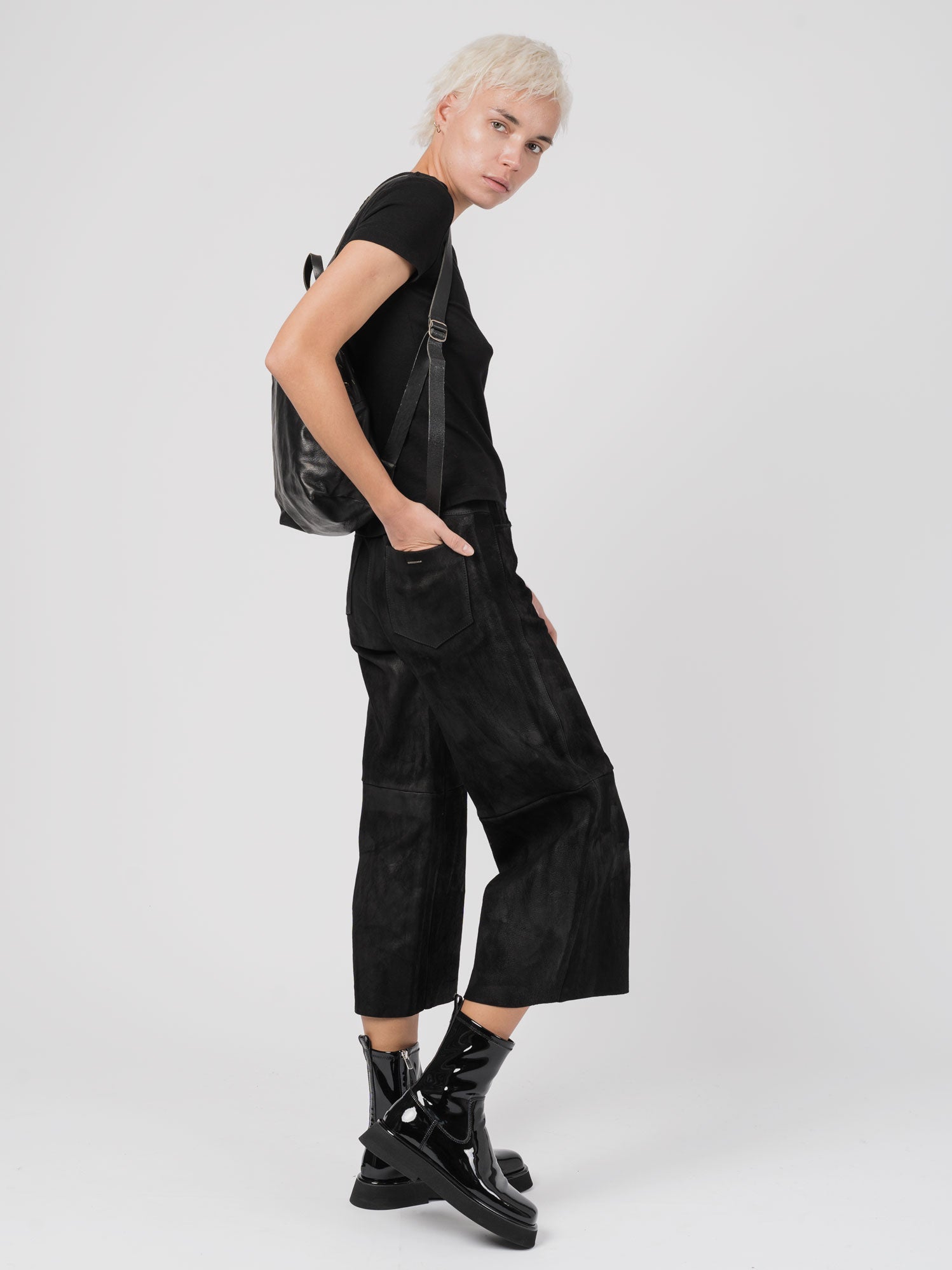 Cropped Wide-Leg Leather Pants