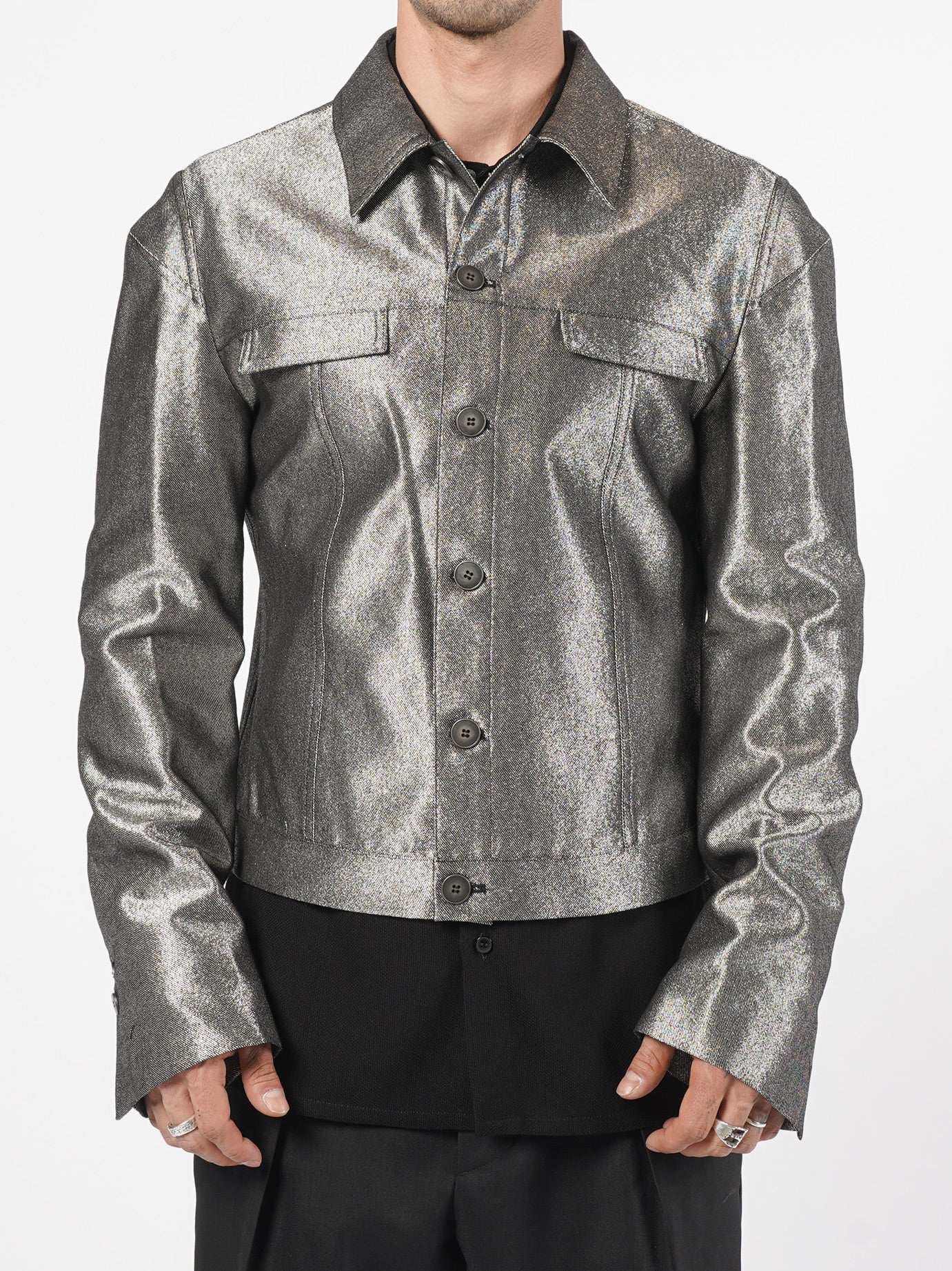Metallic Finish Cropped Jacket - INN7