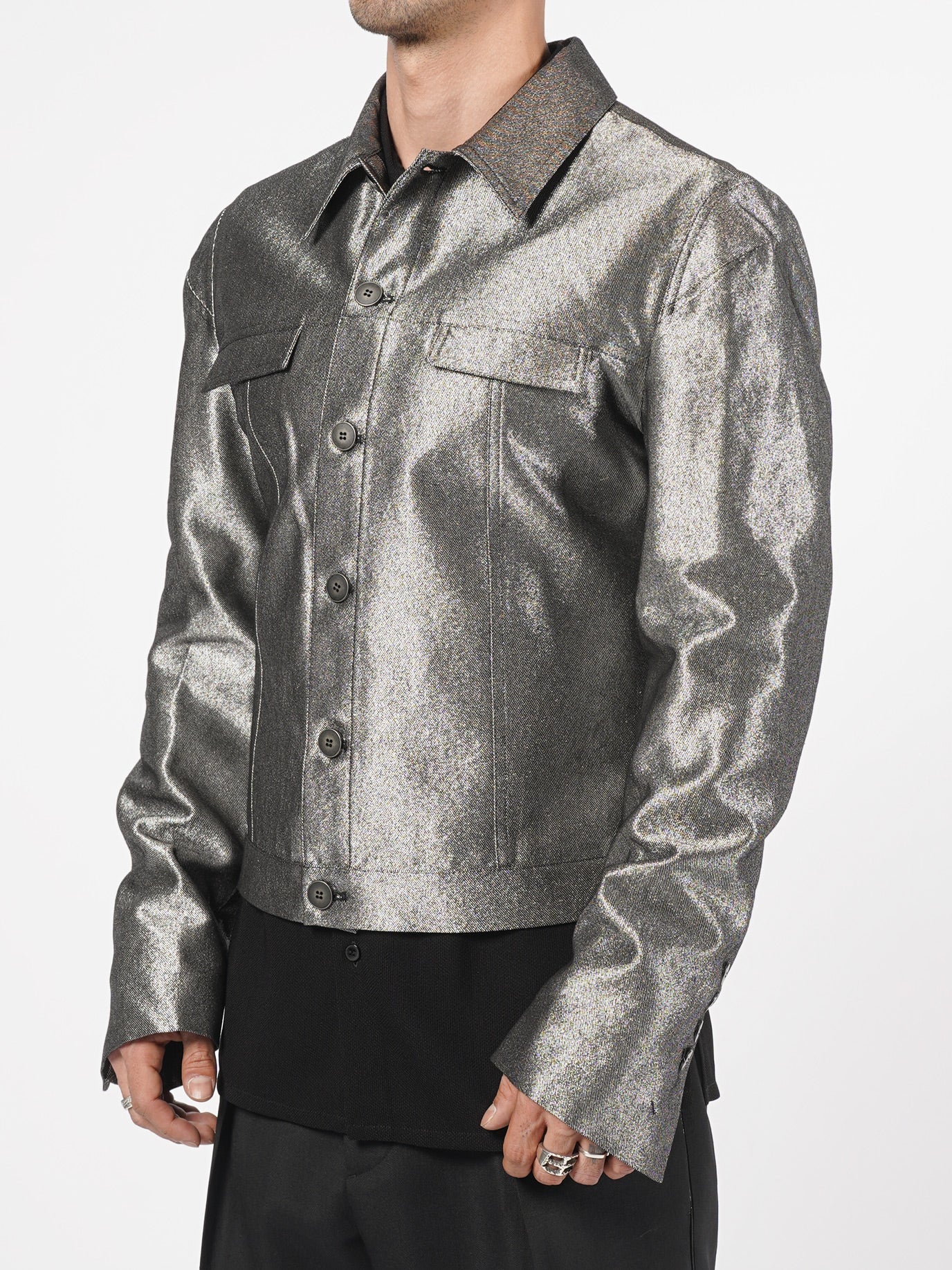 Metallic Finish Cropped Jacket - INN7