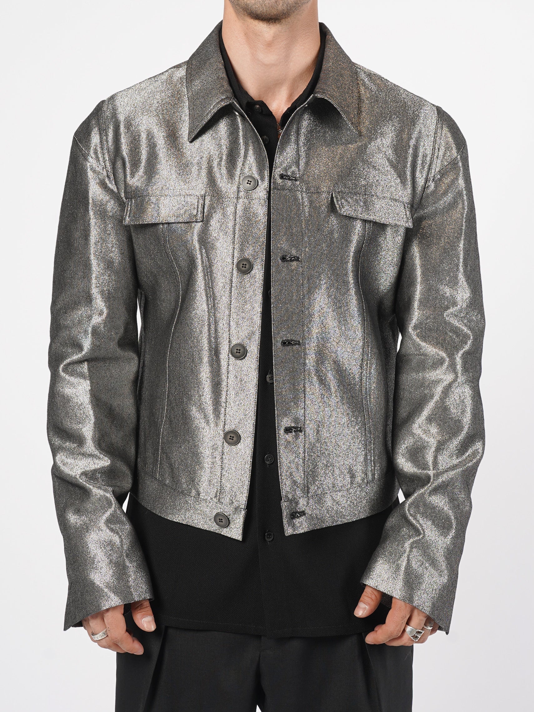 Metallic Finish Cropped Jacket - INN7