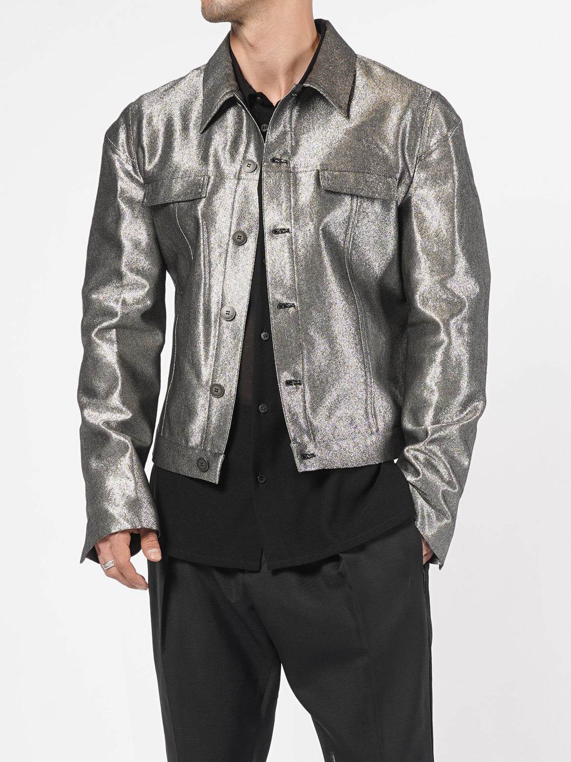 Metallic Finish Cropped Jacket - INN7