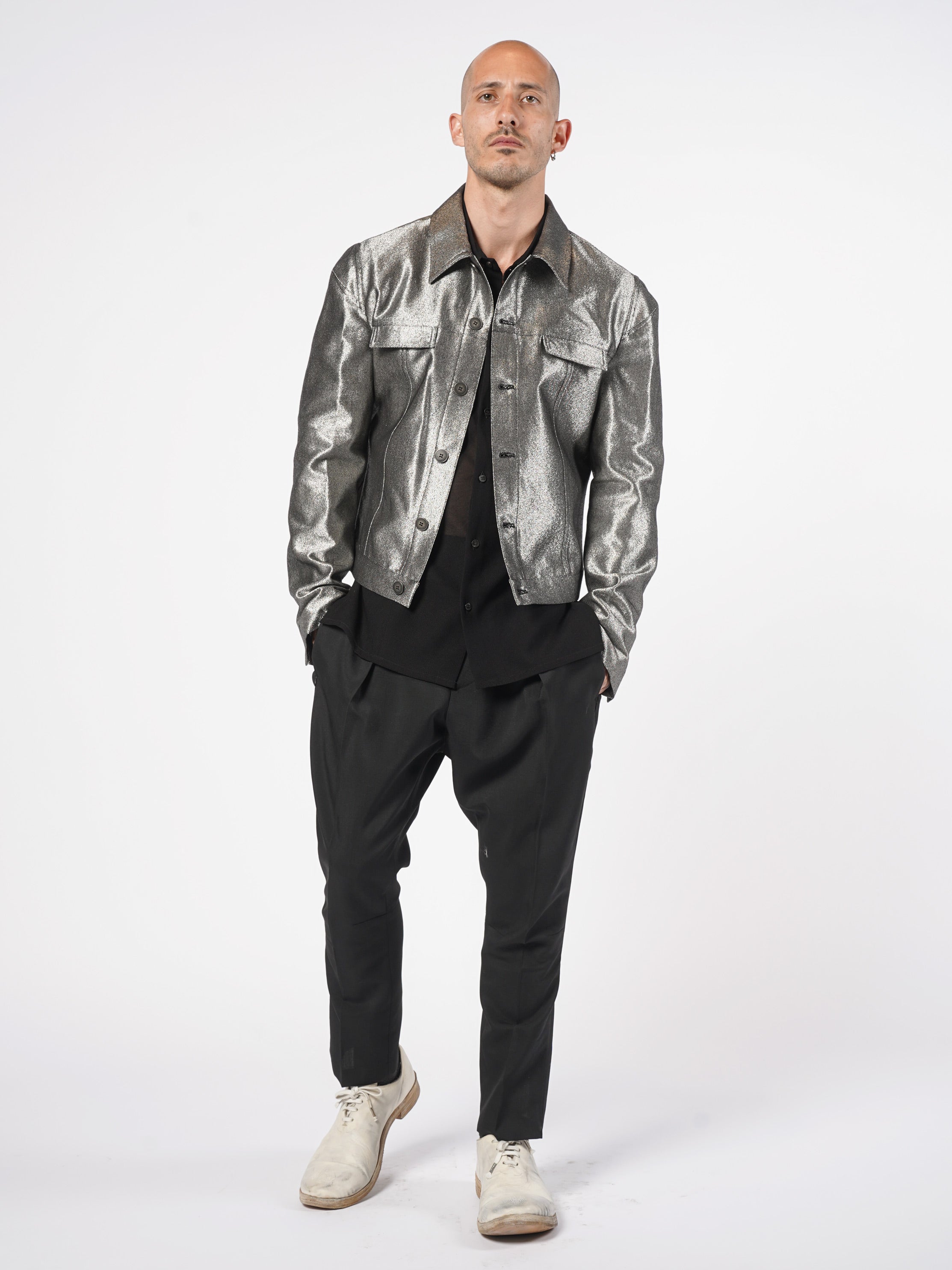 Metallic Finish Cropped Jacket - INN7