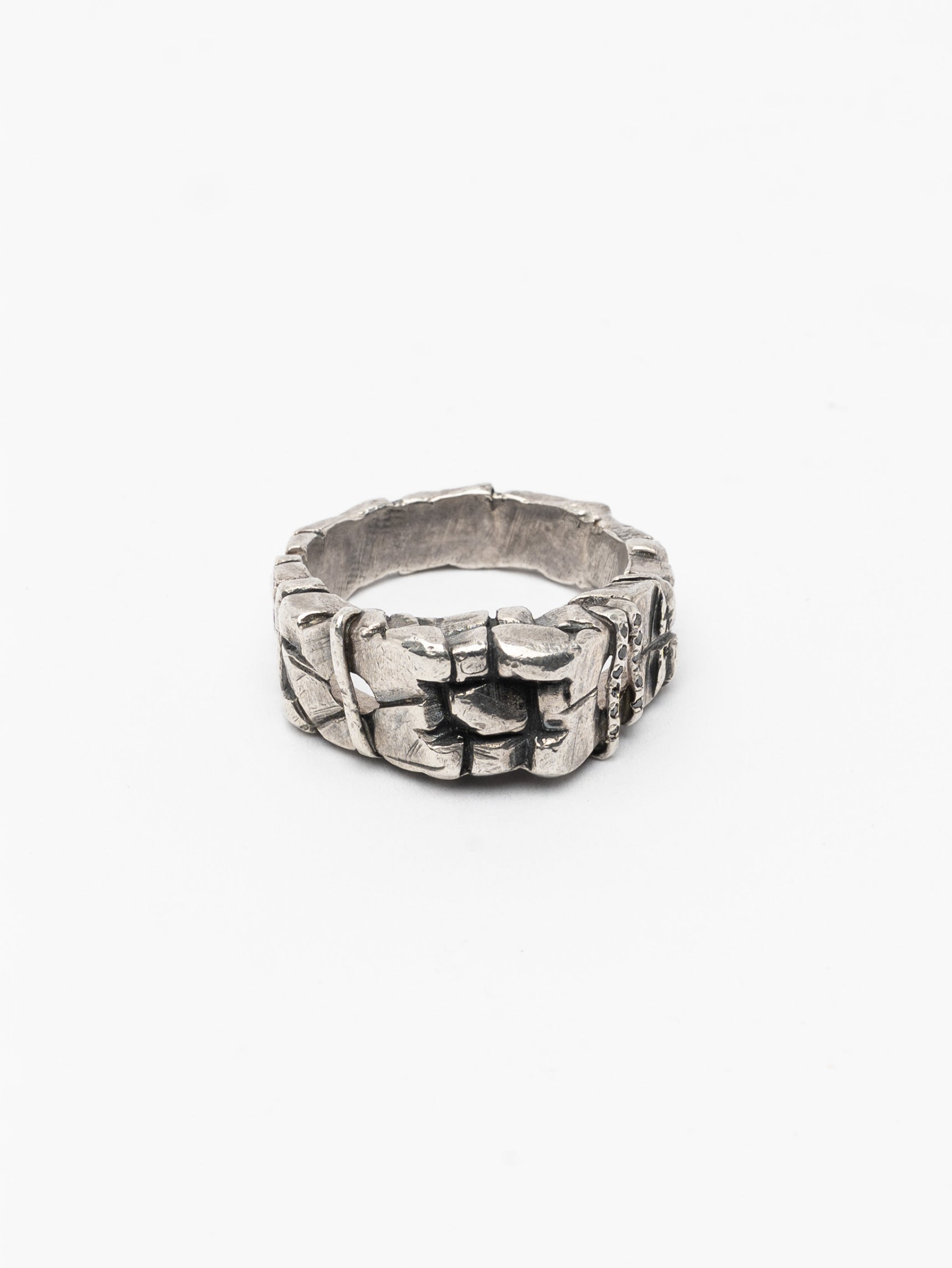 Textured Band Ring with Black Diamonds