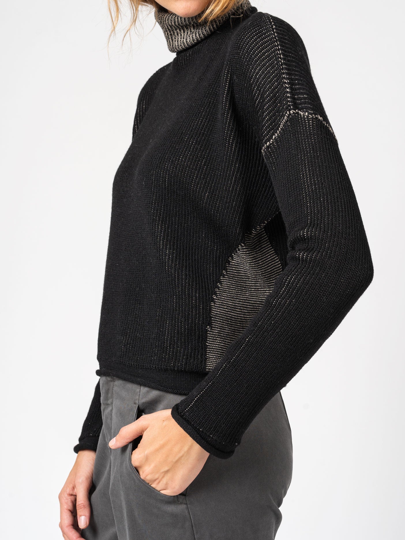 Turtleneck Knit in Two-Tone Ribbed