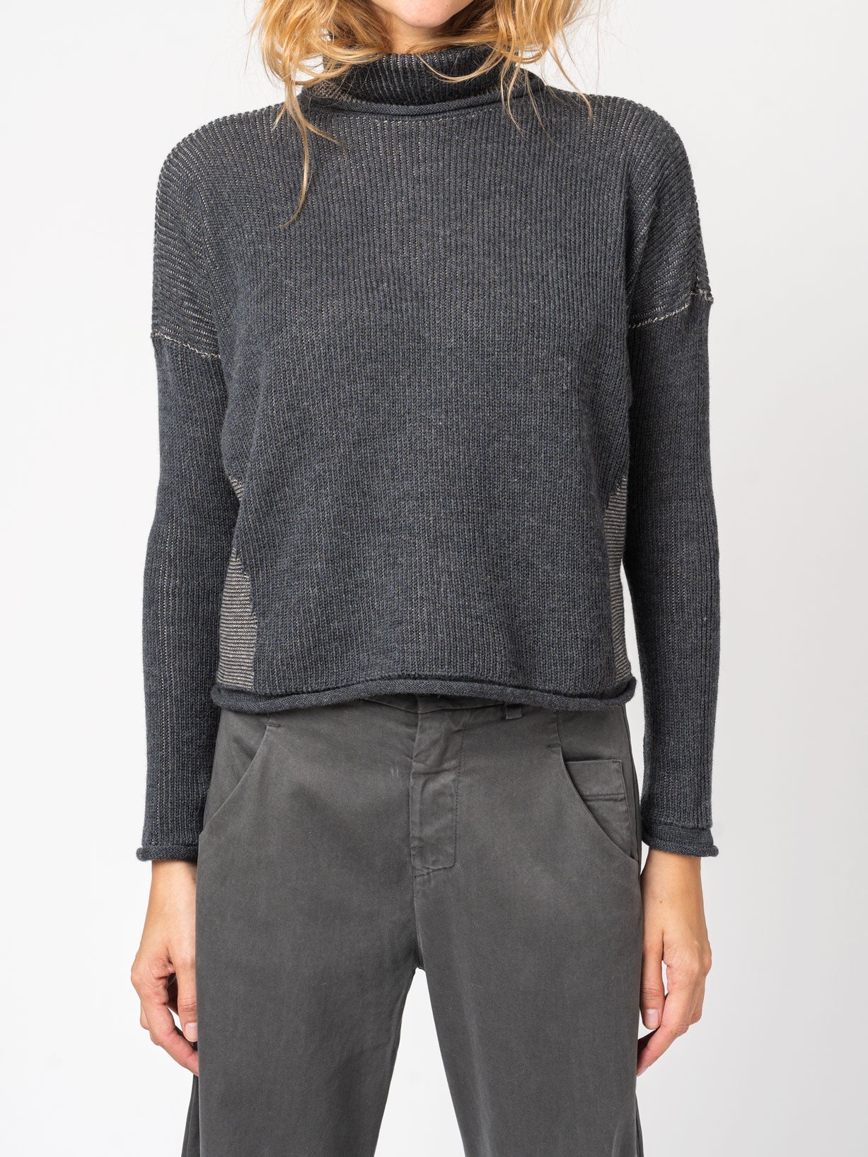 Turtleneck Knit in Two-Tone Ribbed