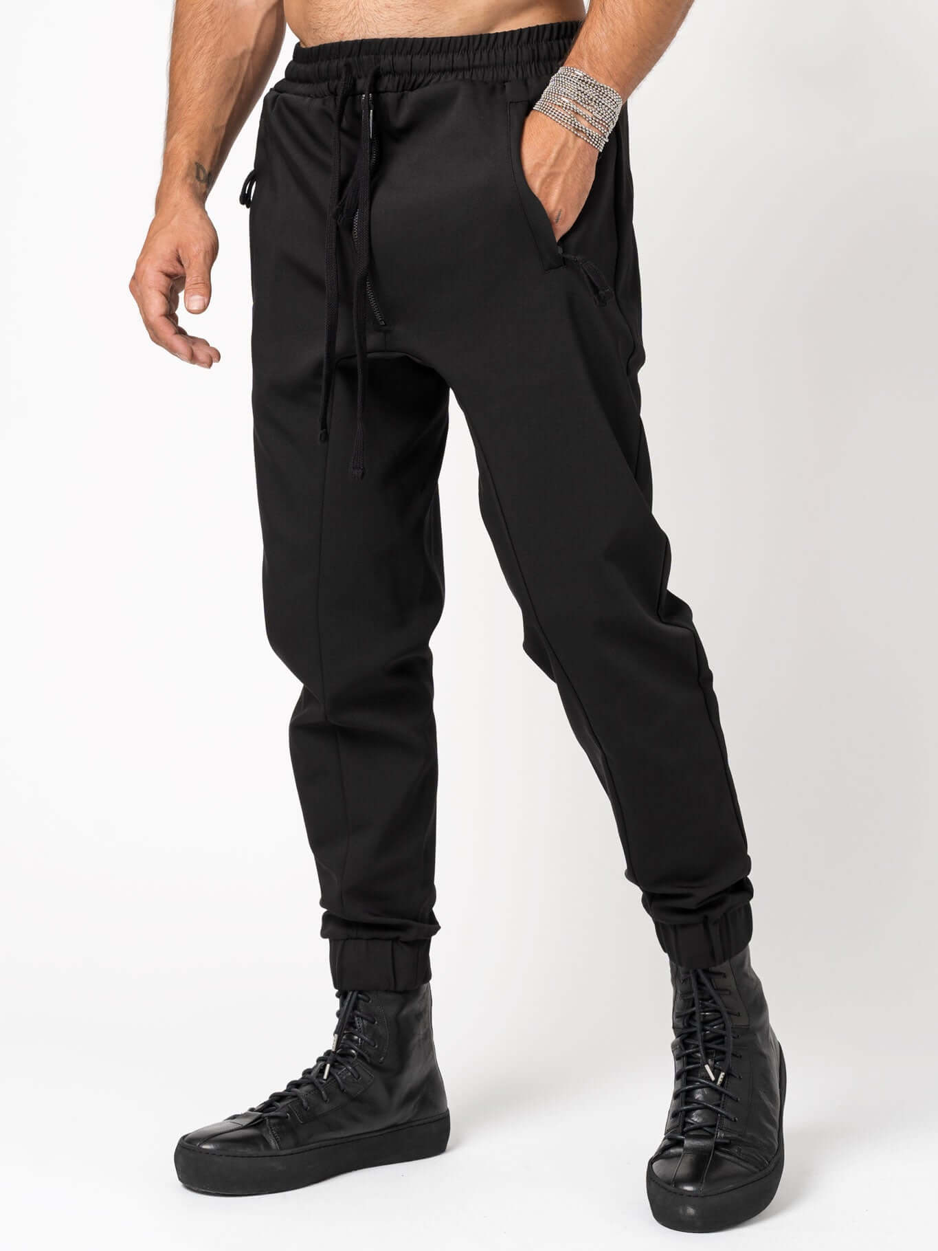 Woven drop crotch trousers