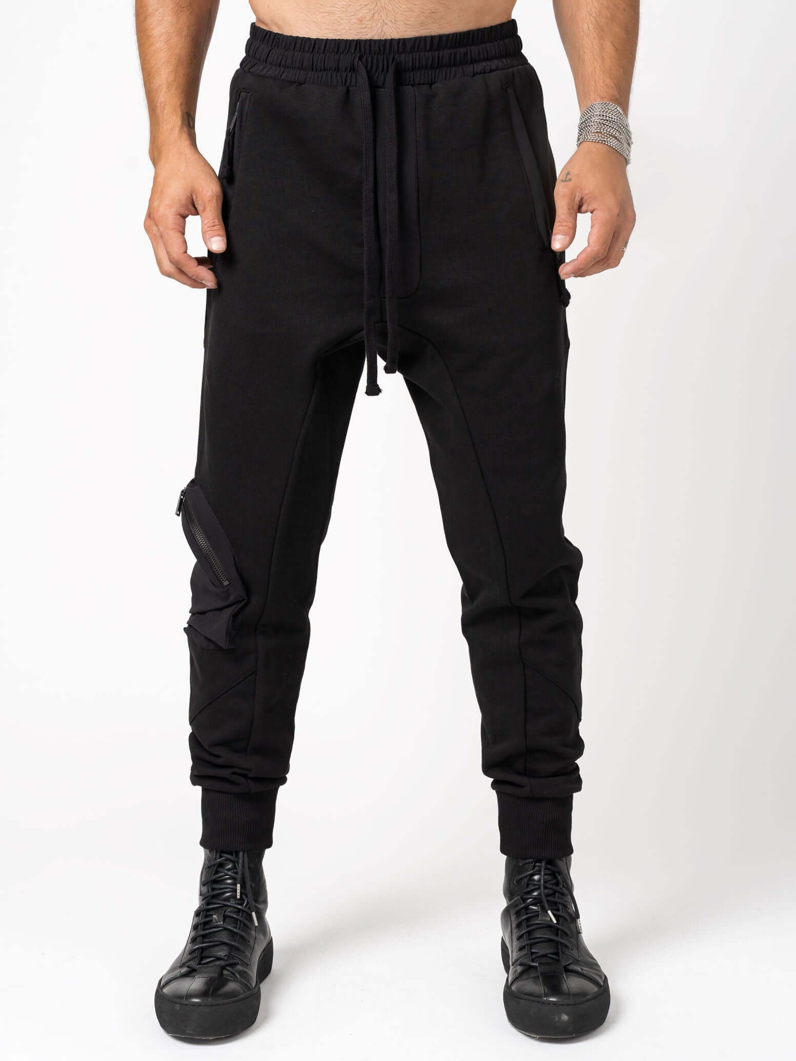 Drop crotch jersey trousers