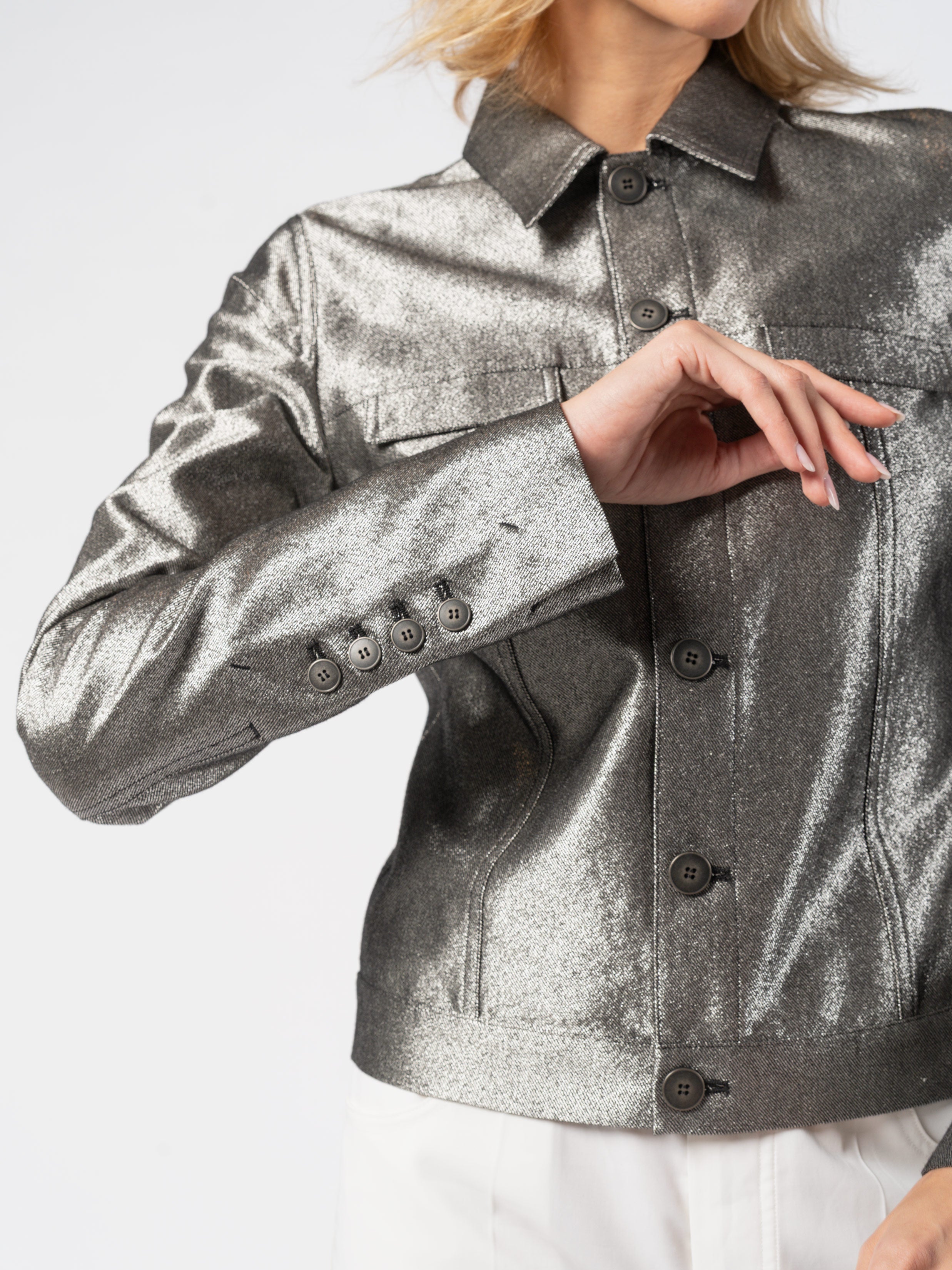 Metallic Finish Cropped Jacket - INN7